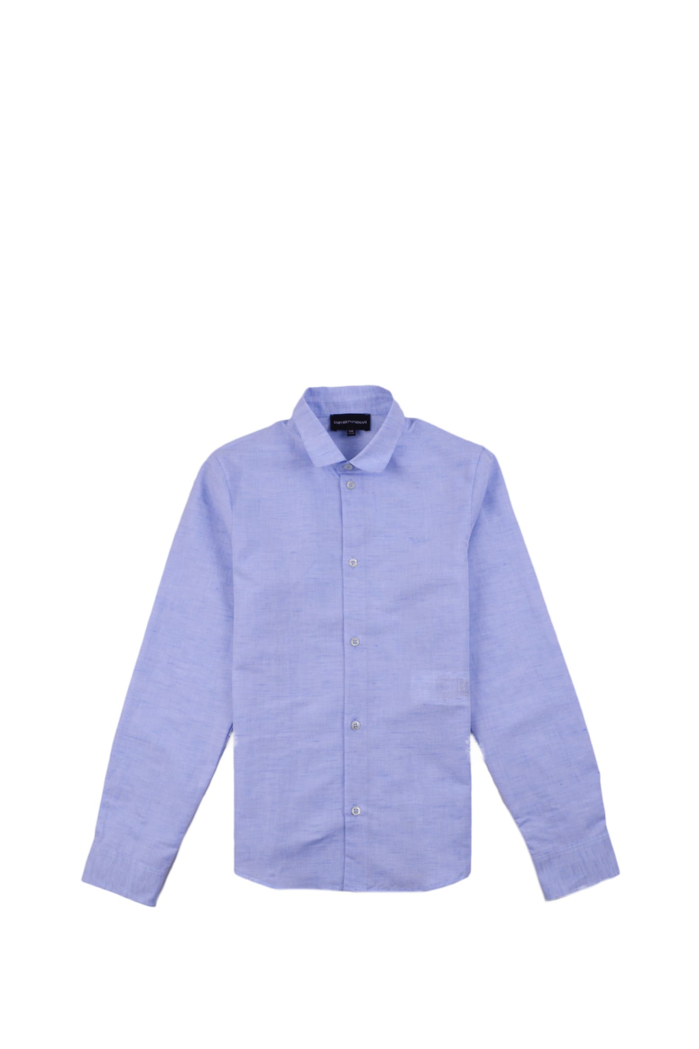 Emporio Armani Kids' Shirt In Cotton And Linen Blend In Light Blue