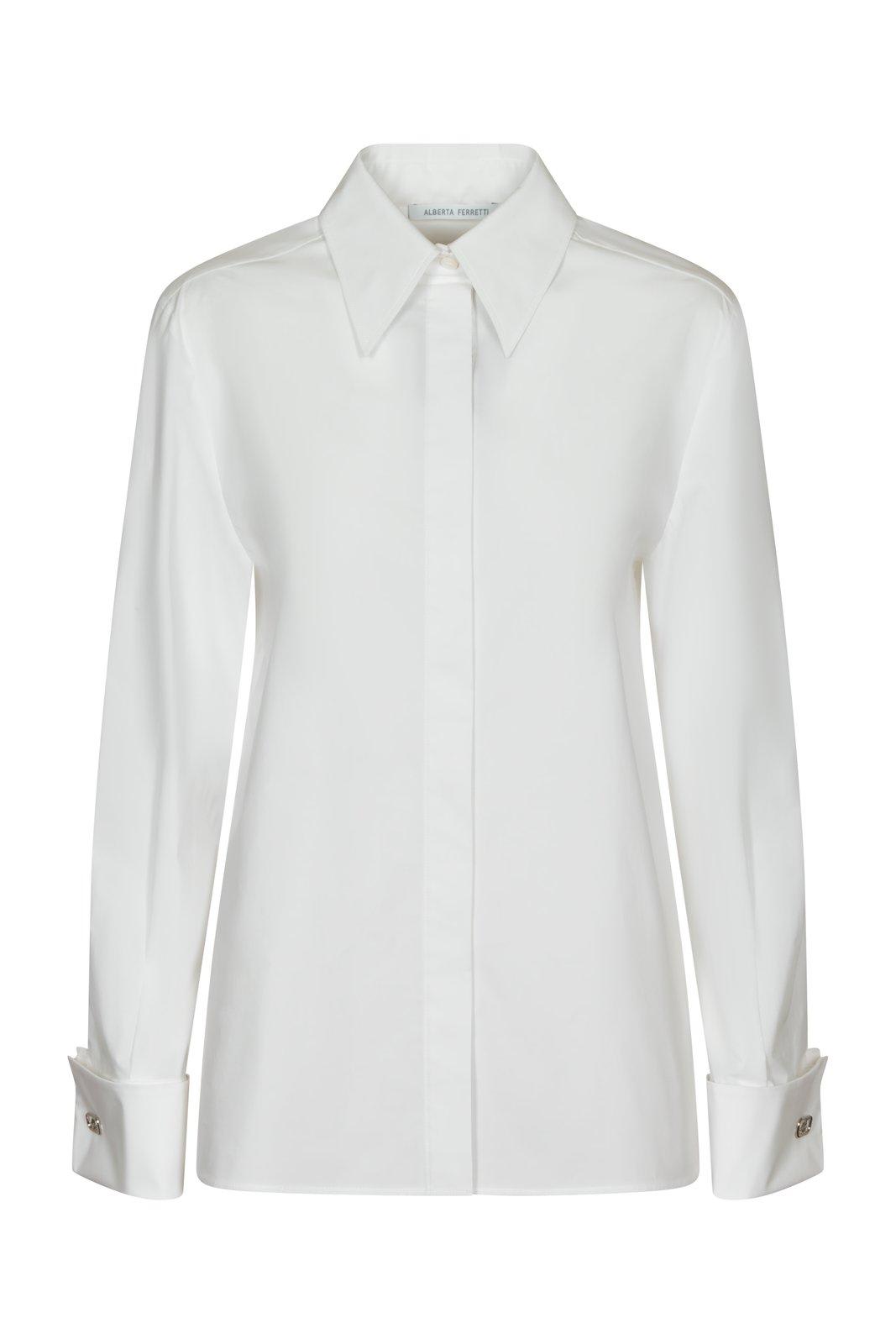 Shop Alberta Ferretti Buttoned Long-sleeved Shirt In White