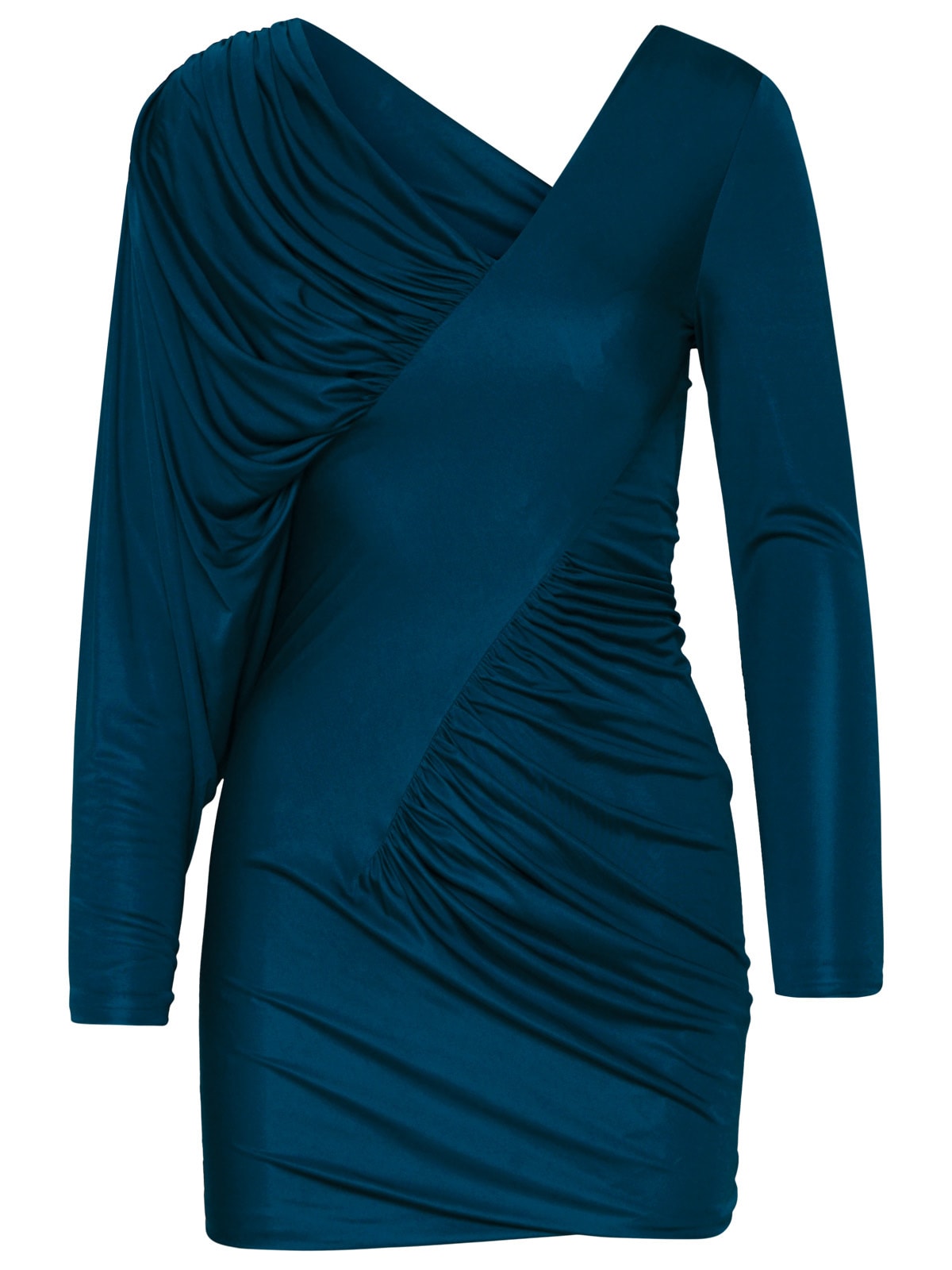 Saint Laurent Draped Jersey Dress In Blue