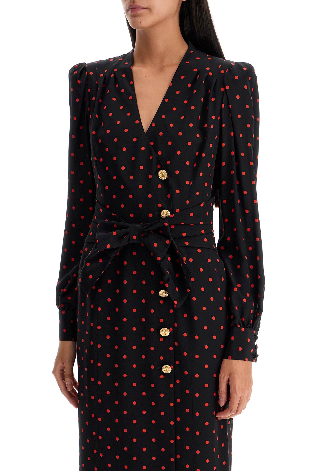 Shop Alessandra Rich Silk Maxi Dress With Polka Dots In Black-red (black)