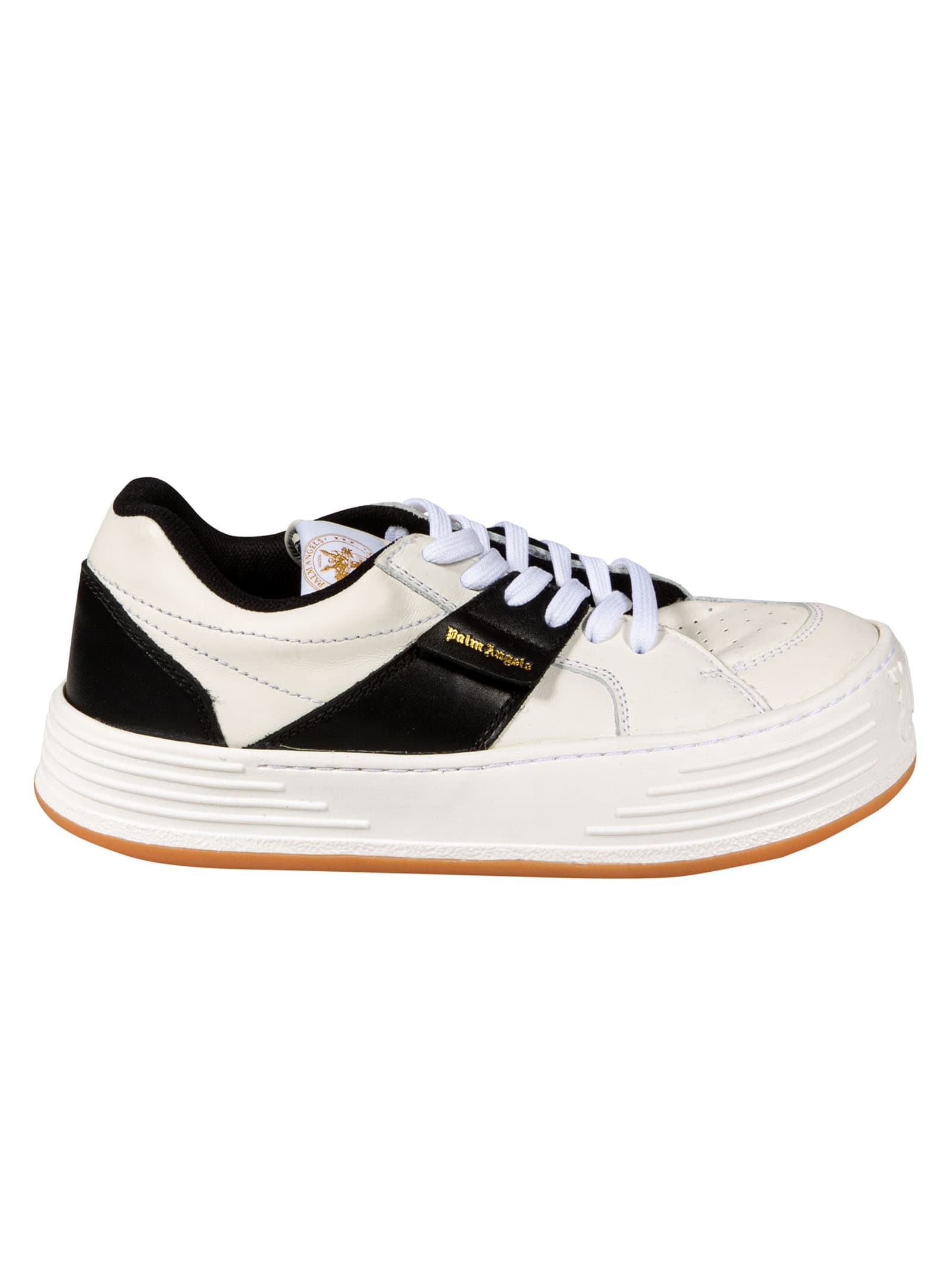 PALM ANGELS LEATHER SNOW LOW TOP SNEAKERS,PMIA051R21LEA0020110 0110 WHITE BLACK