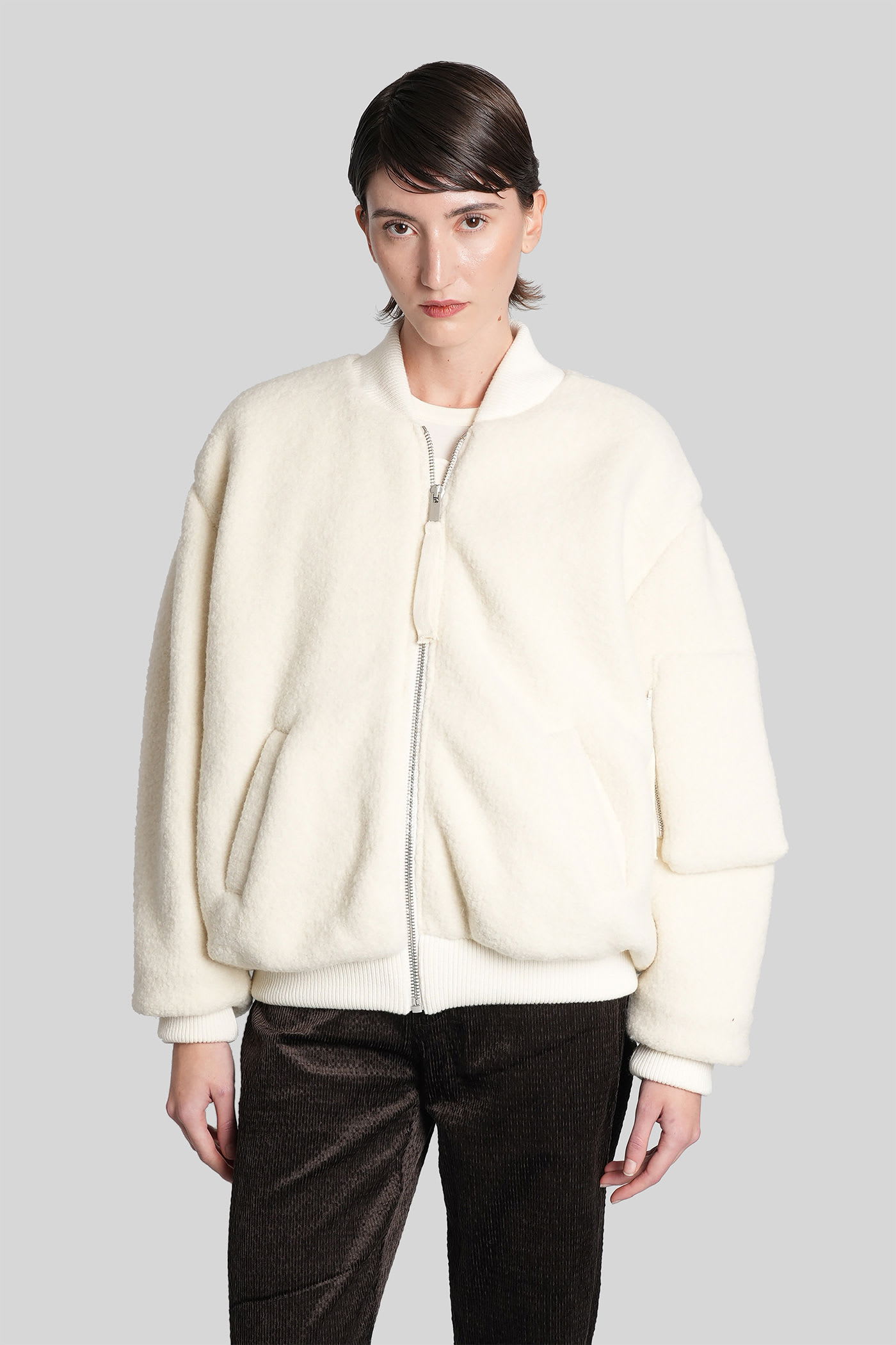 Laneus Bomber Jacket In Beige Wool In White