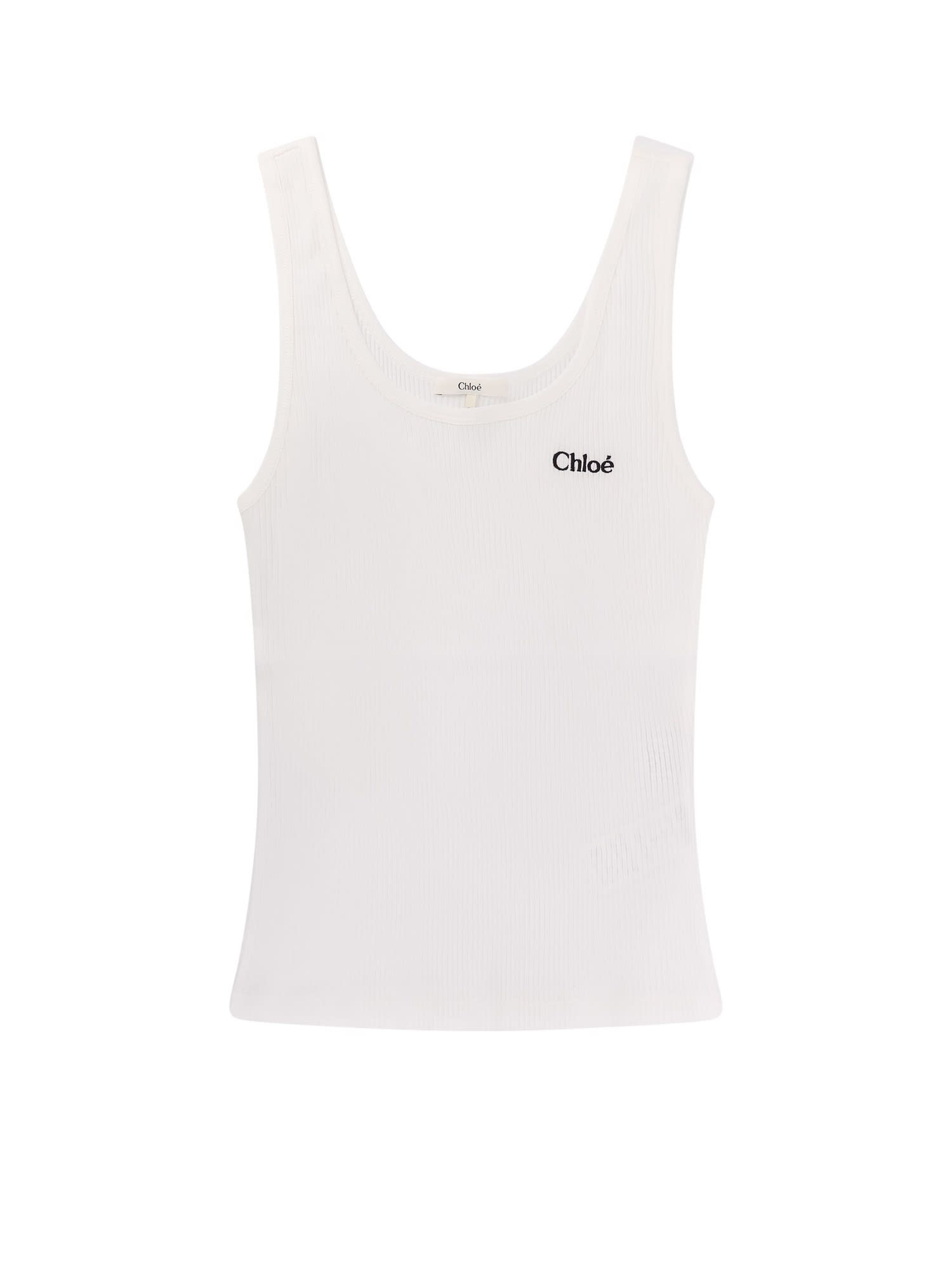 Chloé Logo Ribbed Cotton Jersey Tank Top In White