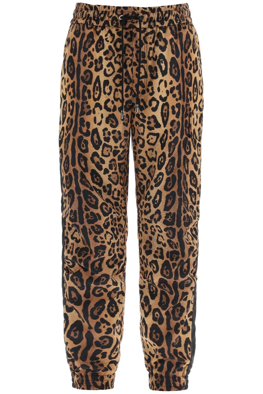 Shop Dolce & Gabbana Leopard Printed Drawstring Pants In Leo Ingrand Marrone (beige)