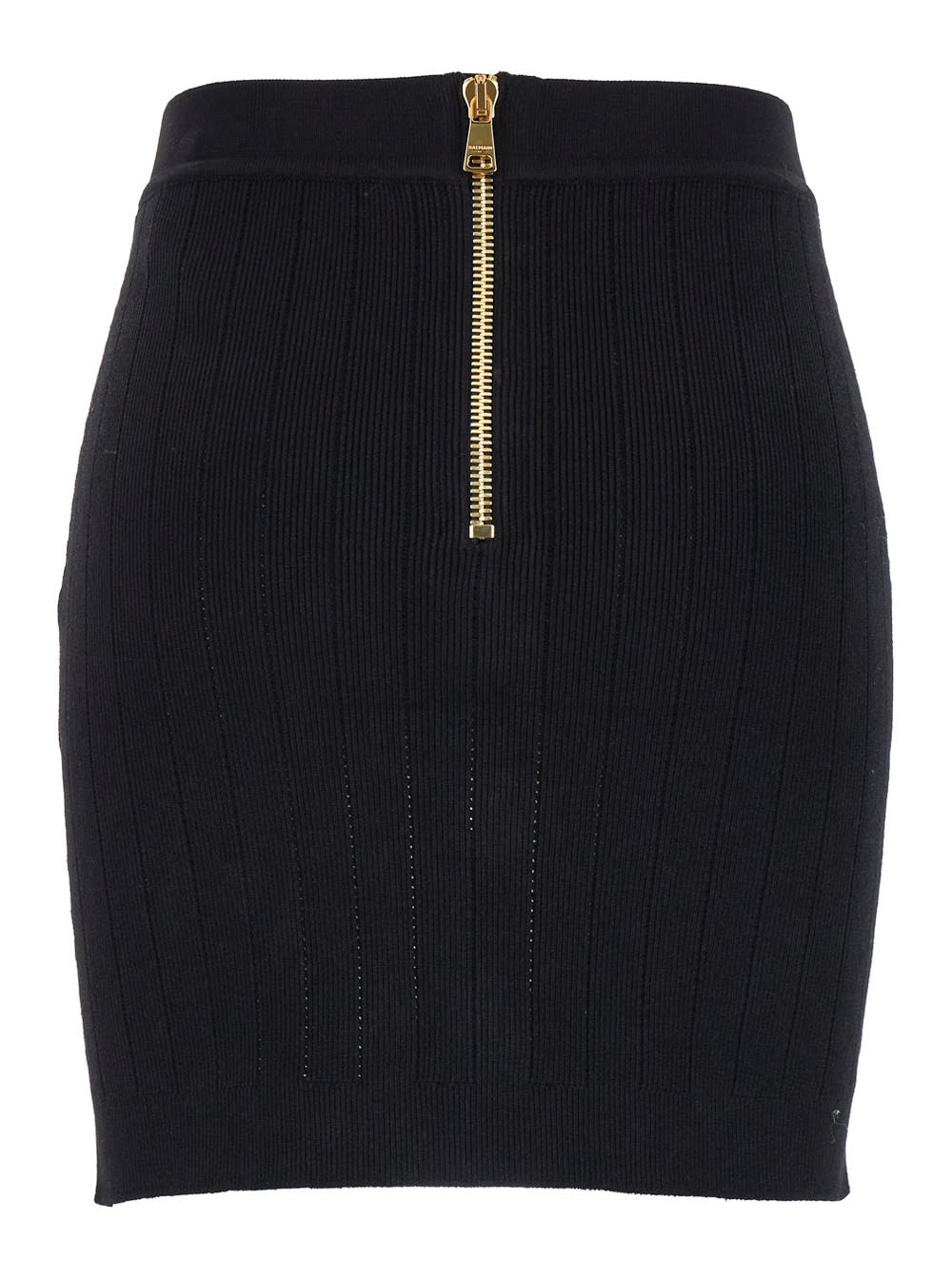 Shop Balmain Black Mini Pencil Skirt With Jewel Buttons In Stretch Viscose Blend Woman