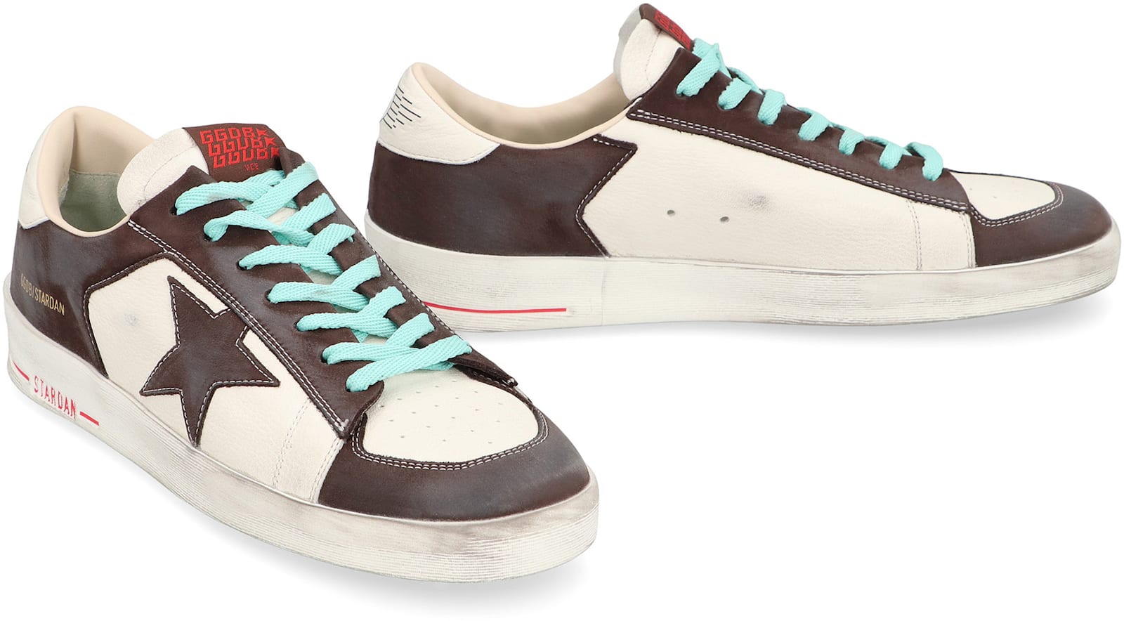 Golden Goose Distressed Leather Sneakers With Two-tone Star Patch In White