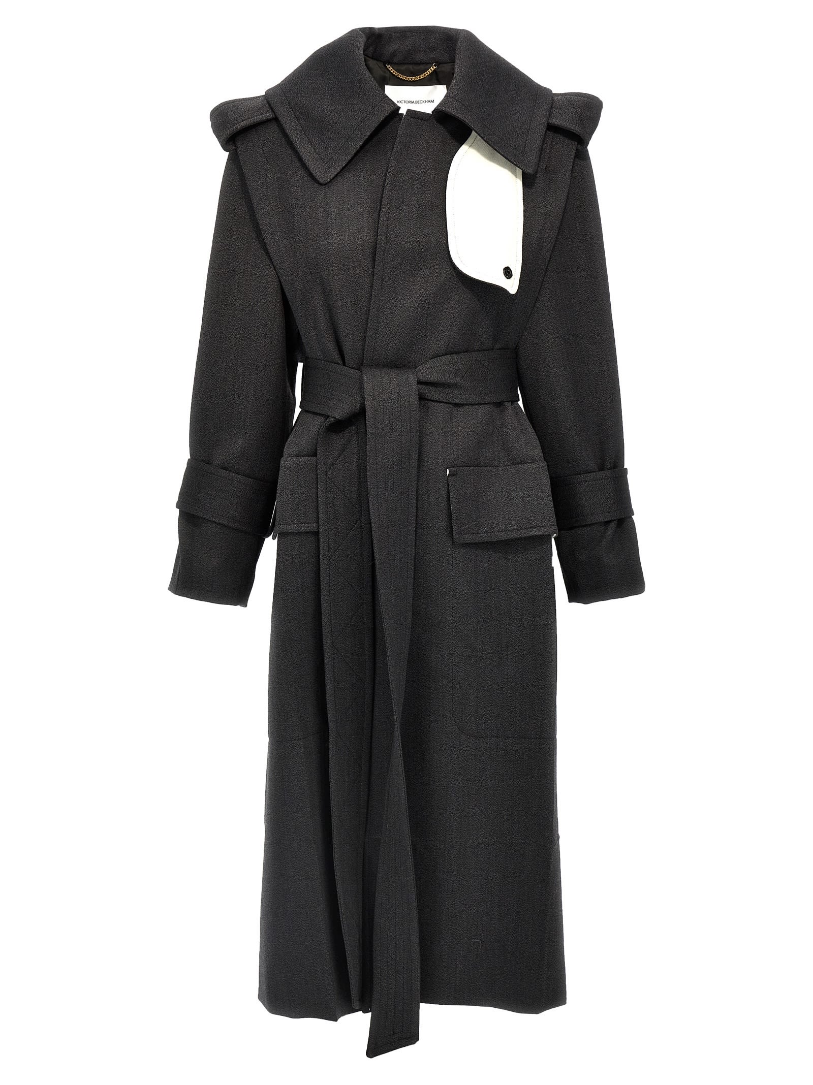 Shop Victoria Beckham Belted Wool Trench Coat In Gray