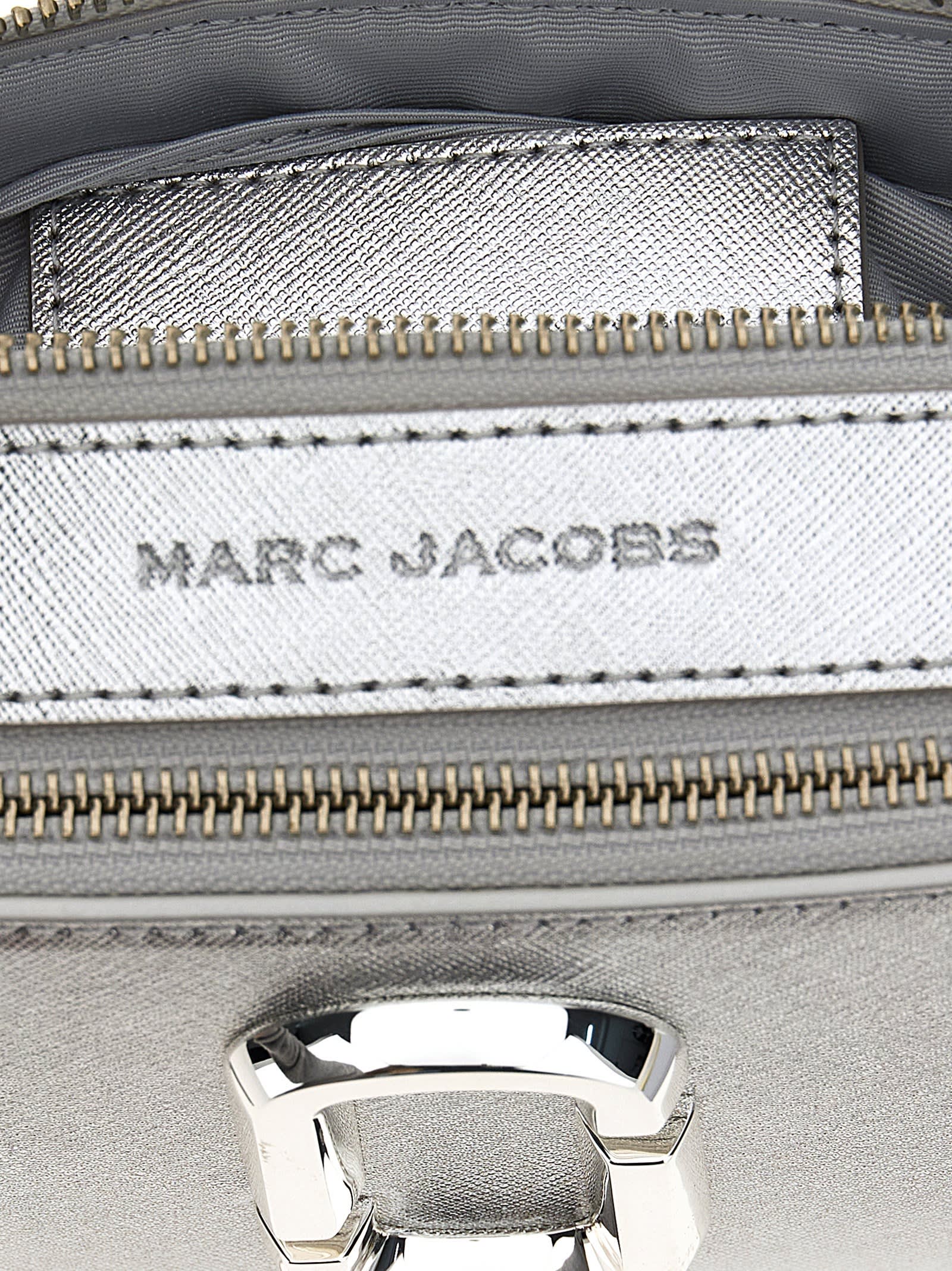 Shop Marc Jacobs The Metallic Snapshot Crossbody Bag In Silver