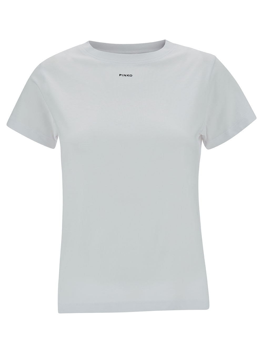 Shop Pinko White Crewneck T-shirt With Logo Print In Cotton Woman