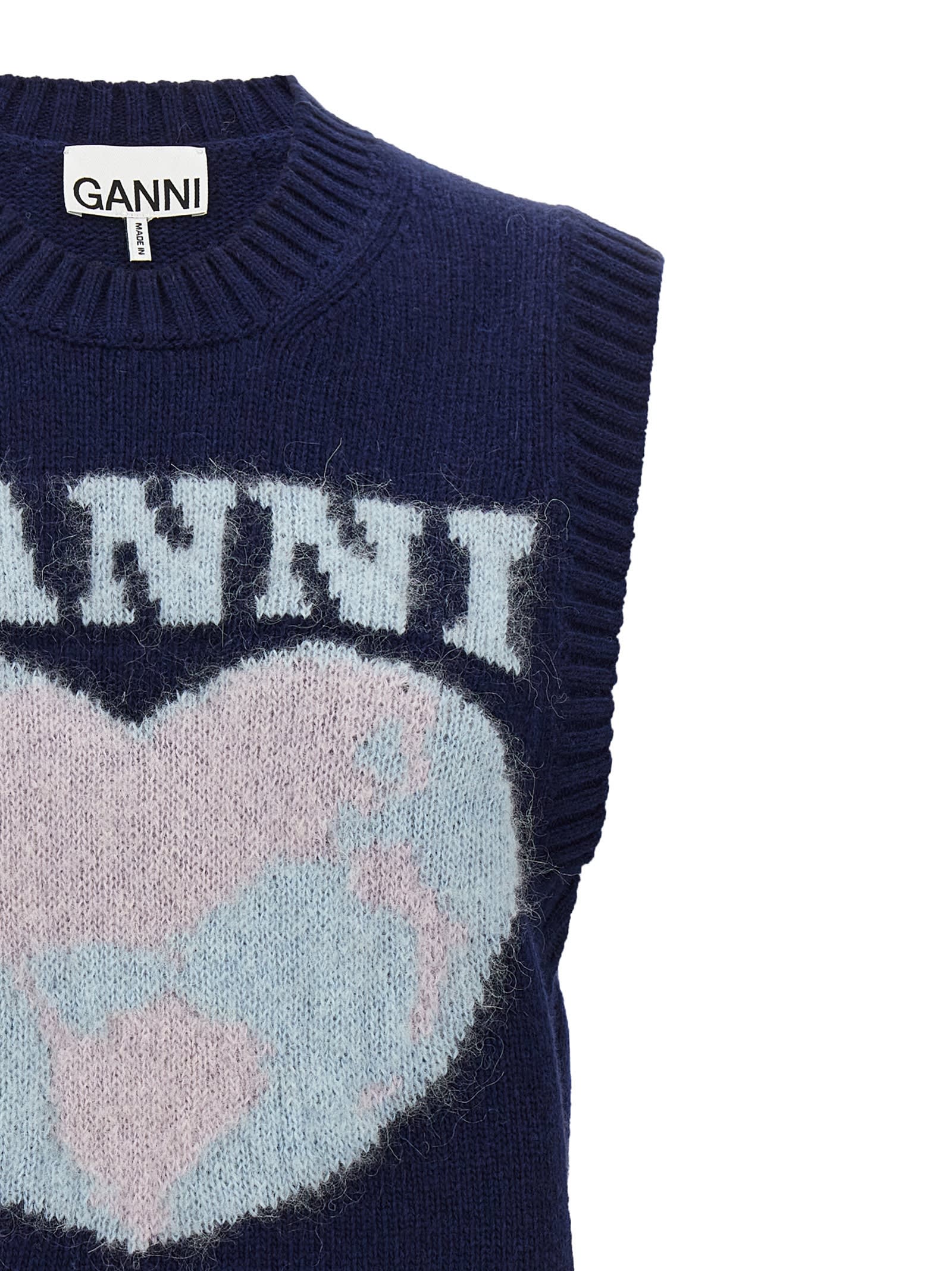 Shop Ganni Logo Intarsia Vest In Blue