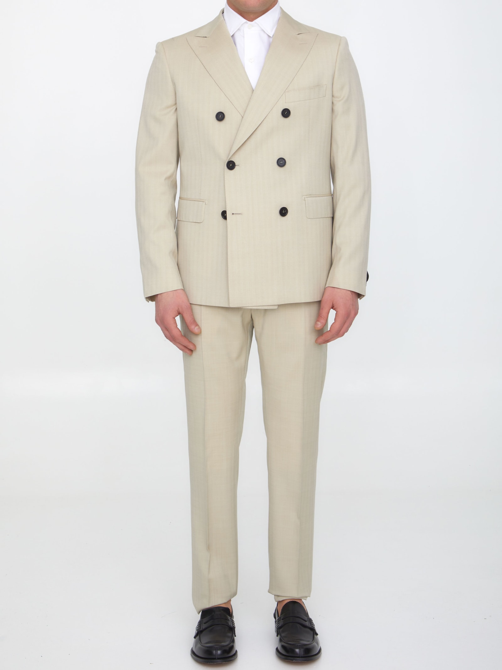 Shop Tonello Sand-colored Wool Two-piece Suit