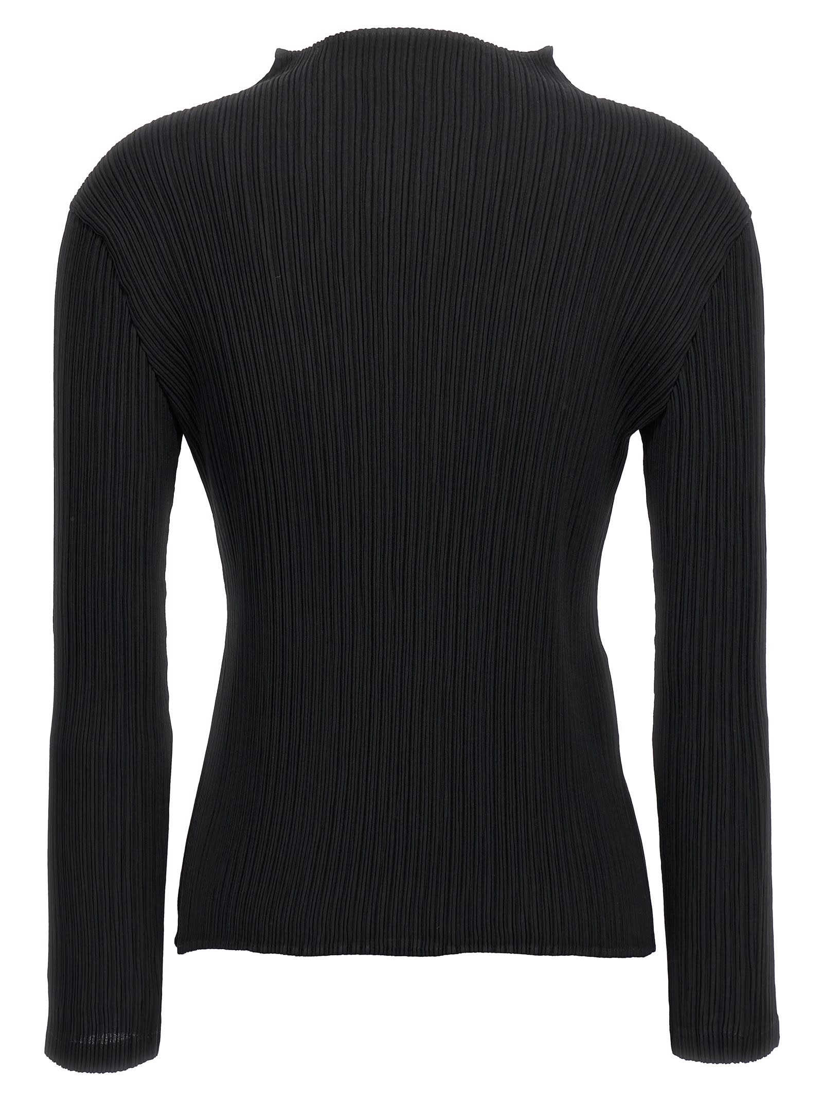 Issey Miyake Black Hatching Pleats Top