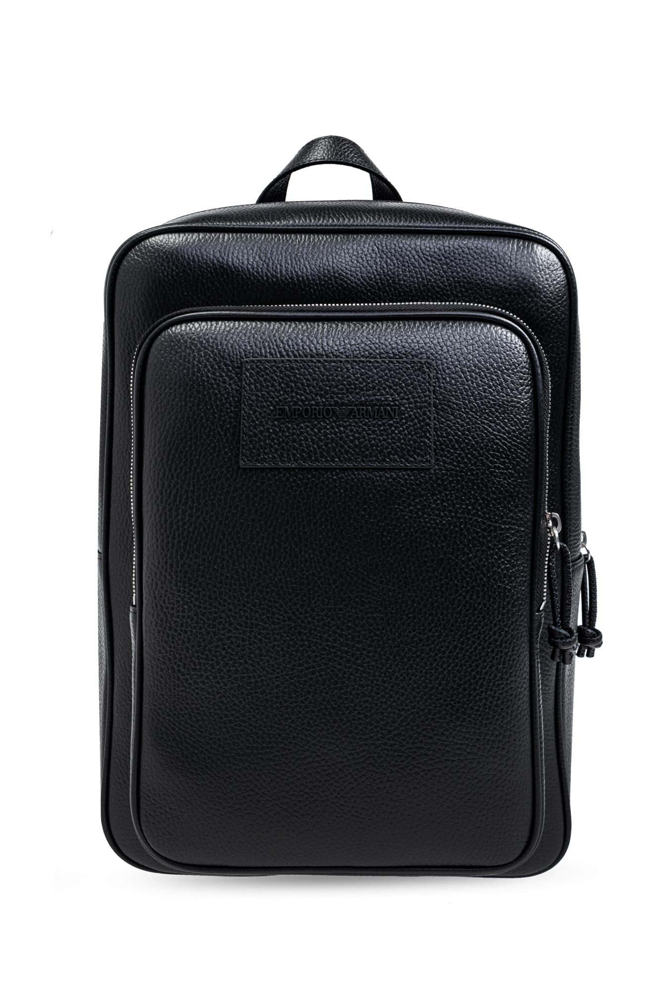 Shop Emporio Armani Leather Backpack In Black