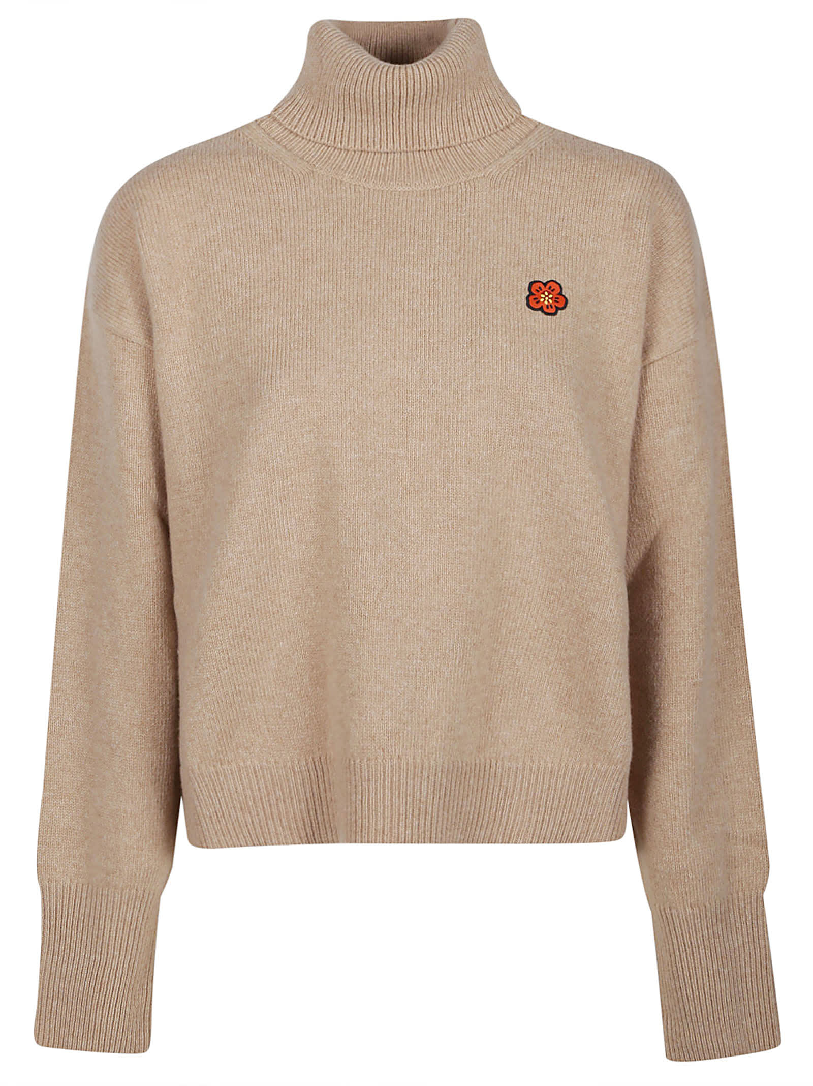 Shop Kenzo Boxy Crest Turtle Neck Sweater In Tabac