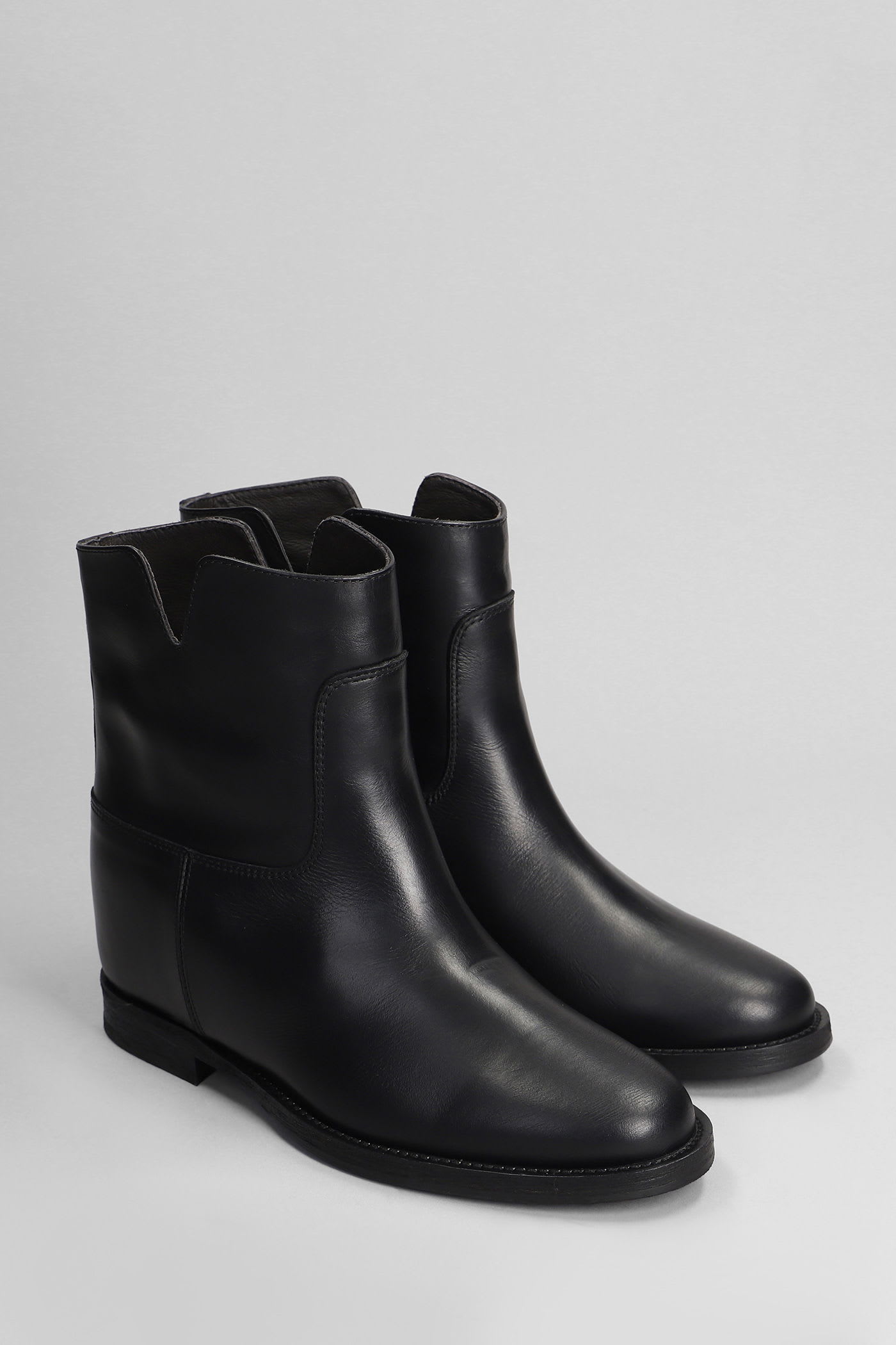 Via Roma 15 Ankle Boots Inside Wedge In Black Leather In Multi