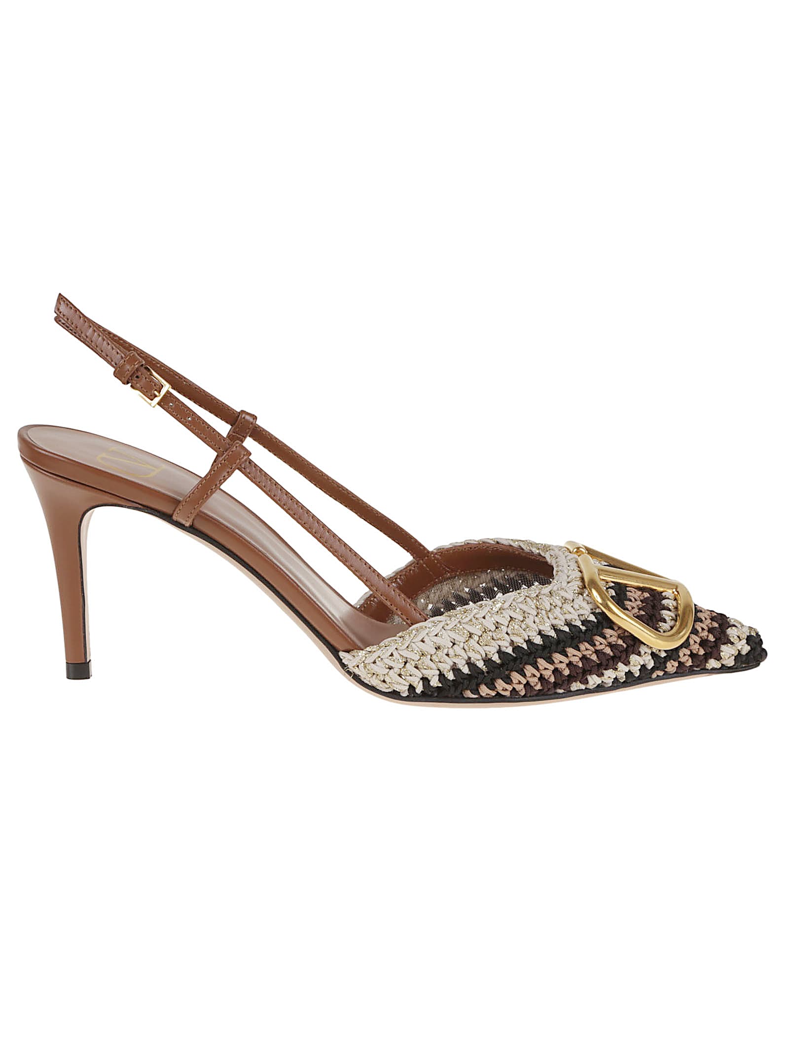 Valentino Vlogo Signature Slingback Pumps In Qrx Ivory Nero Old Gold Tobacco
