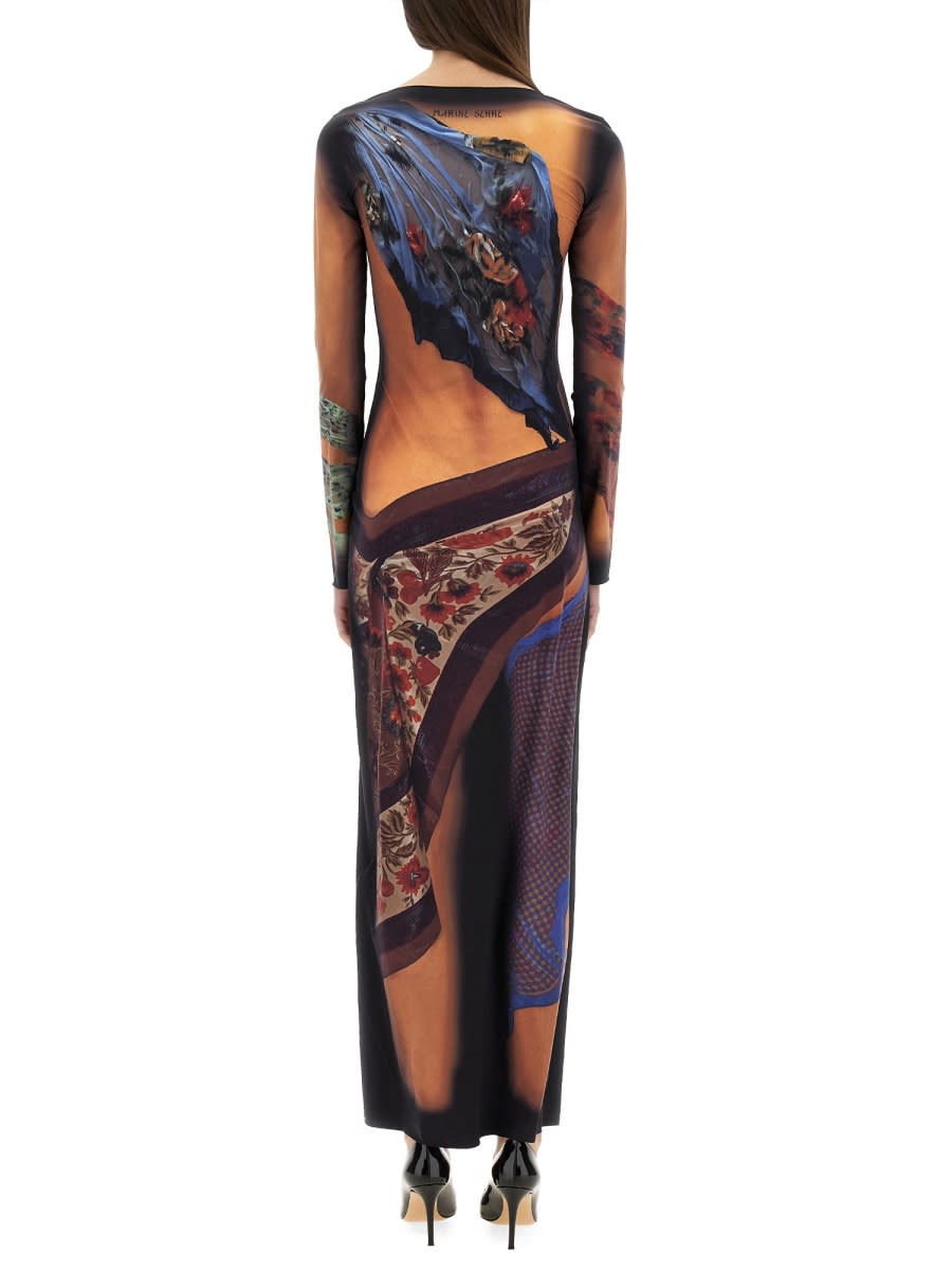 Marine Serre Multicolor Long Dress With All-over Graphic Print