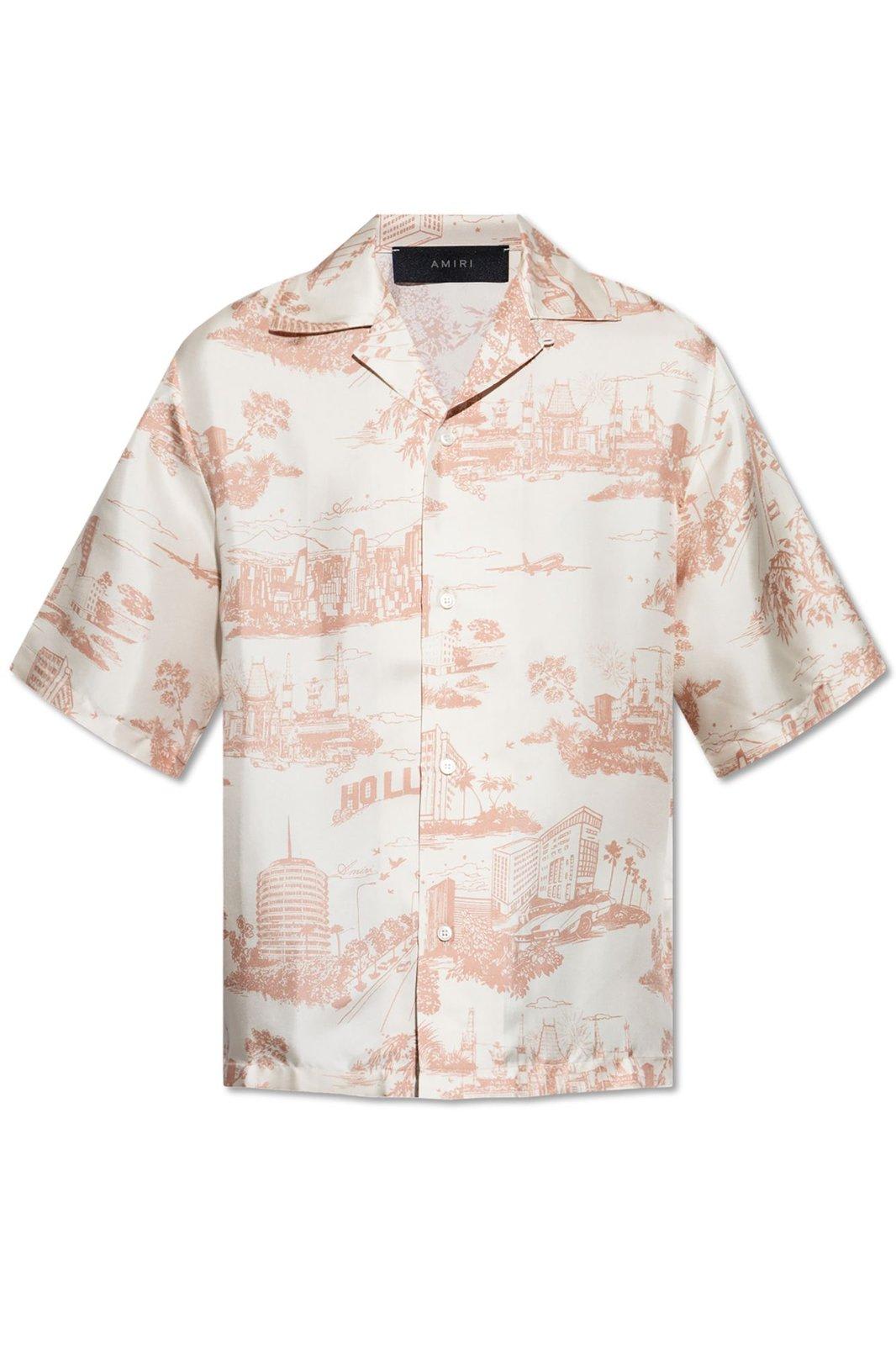 Shop Amiri La Landmark Printed Short-sleeved Shirt In Neutrals/pink