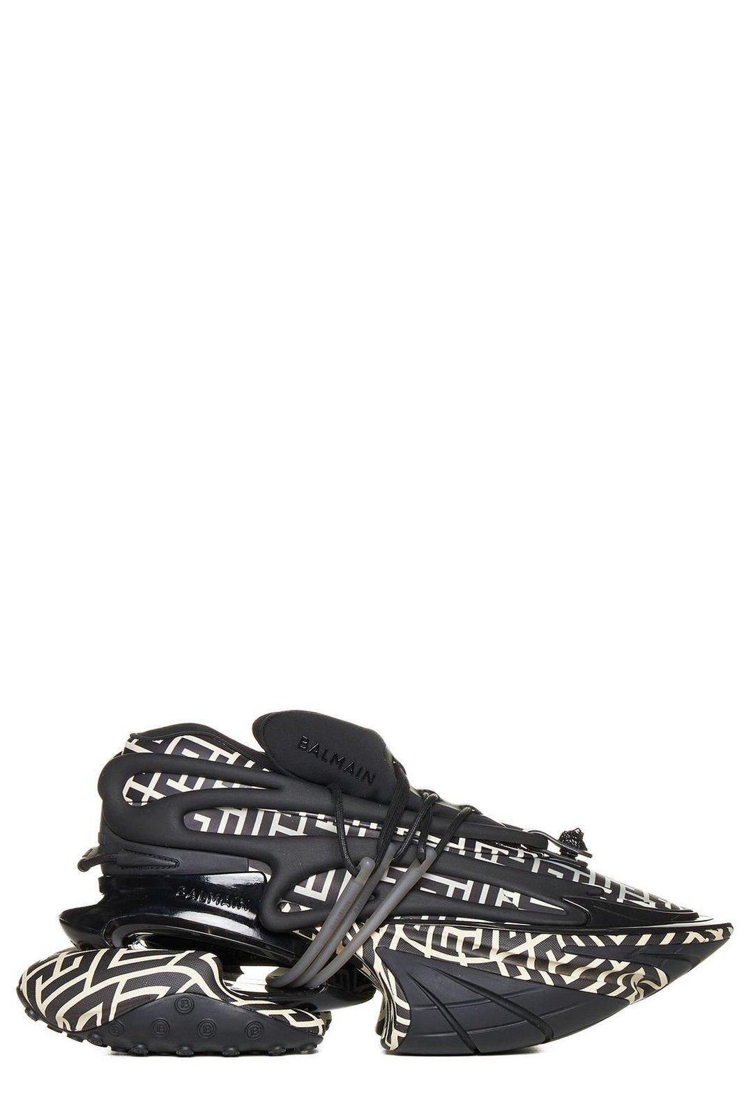 Shop Balmain Unicorn Lace-up Sneakers In Black/white