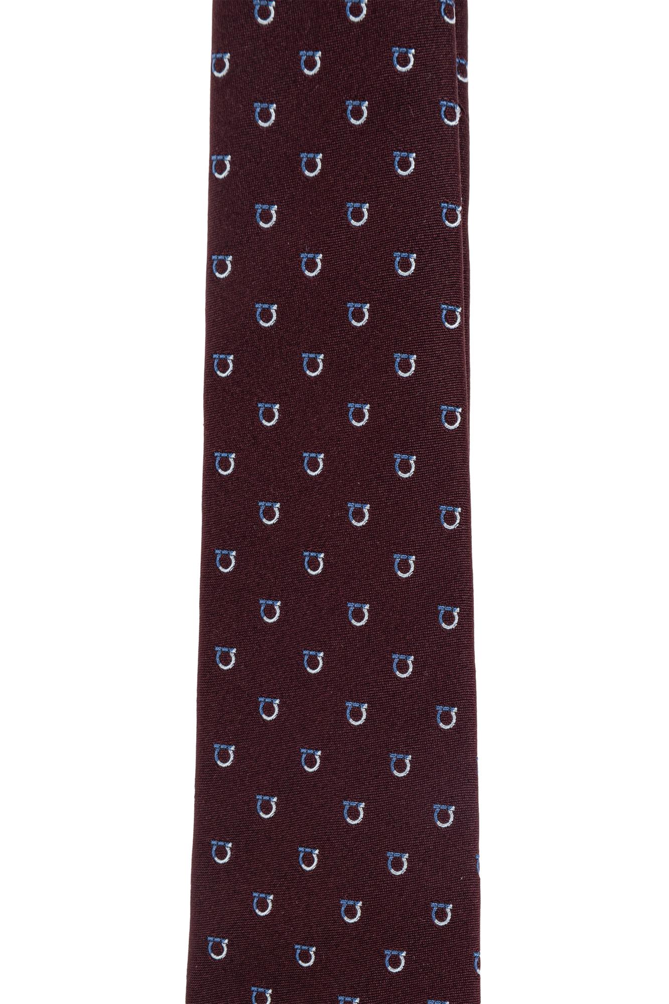 Ferragamo Two-tone Gancini Jacquard Silk Tie In Burgundy