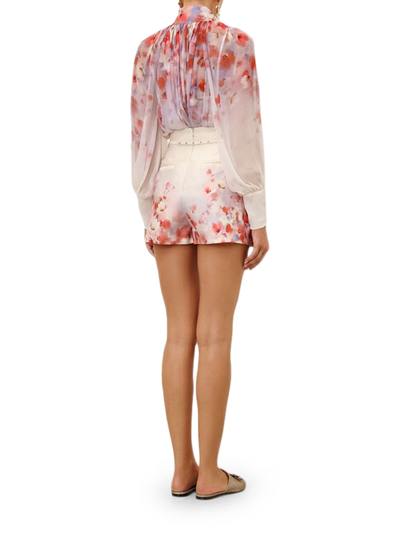 Zimmermann Crush Belted Floral-print Silk And Cotton-blend Twill Shorts In Multicolour