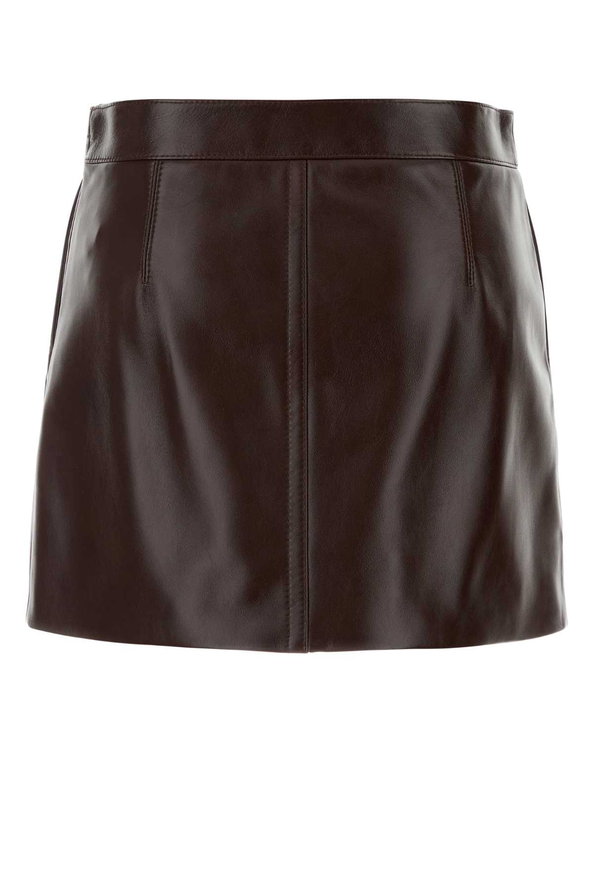 Shop Gucci Burgundy Leather Mini Skirt In Brown