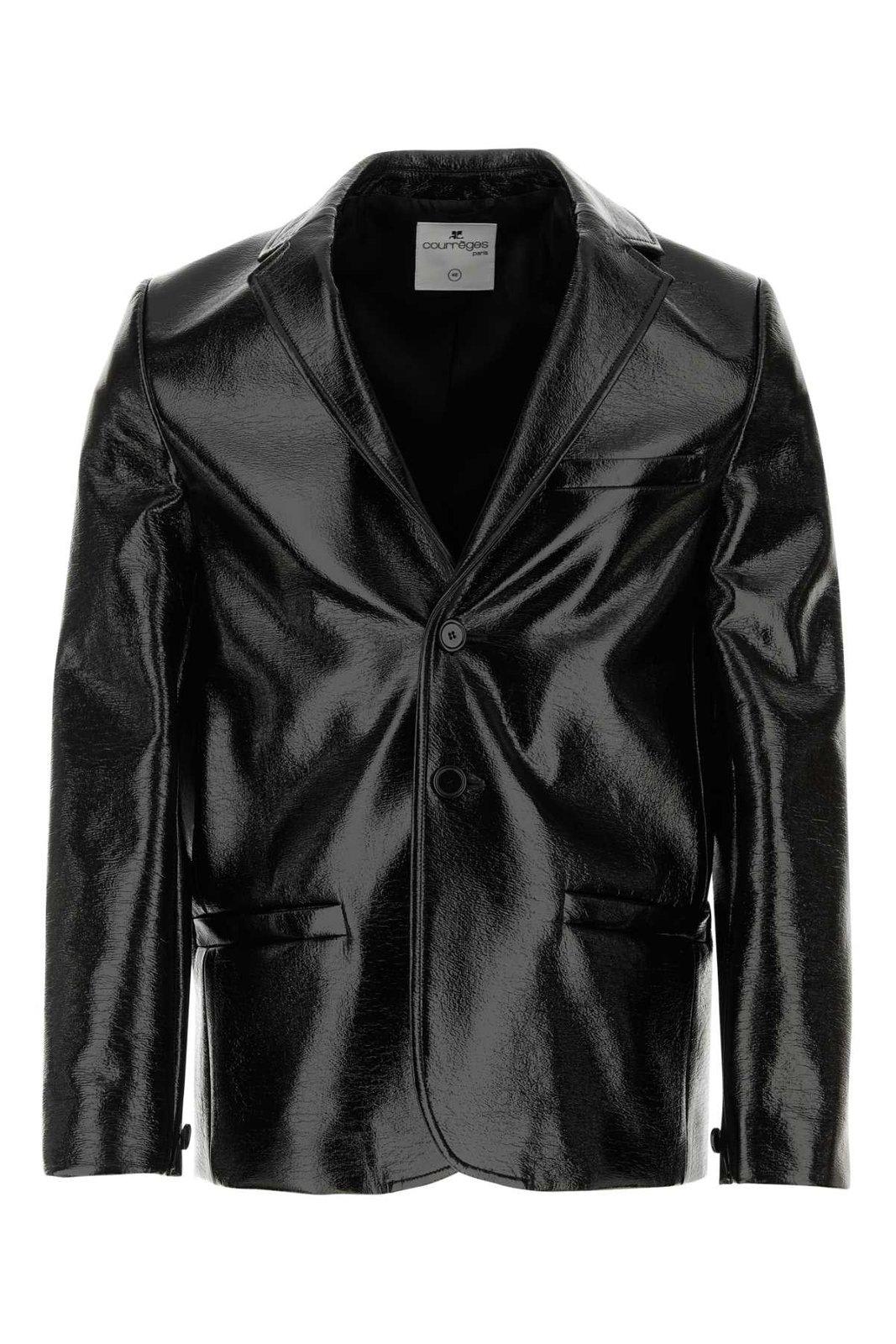 Shop Courrèges Buttoned Leather Jacket In Black