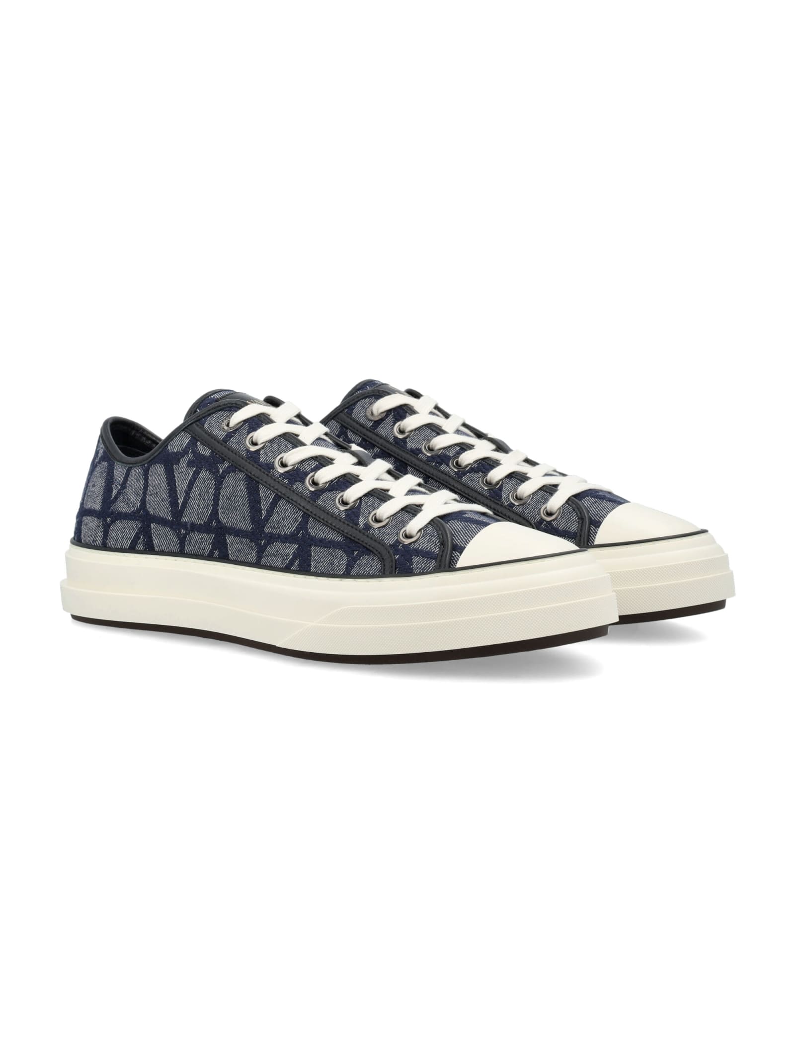 Shop Valentino Toile Iconographe Sneaker In Melange Denim/nero/ivory-nero-fonda