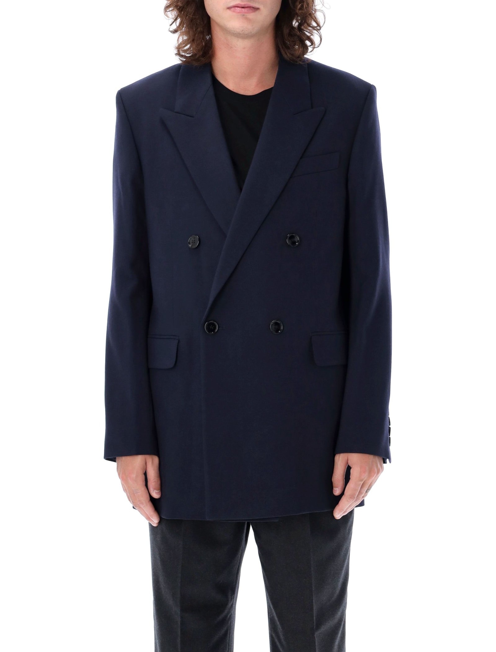 Ami Alexandre Mattiussi Ami Alexandre Matiussi Wool Serge Double Breasted Blazer In Blue