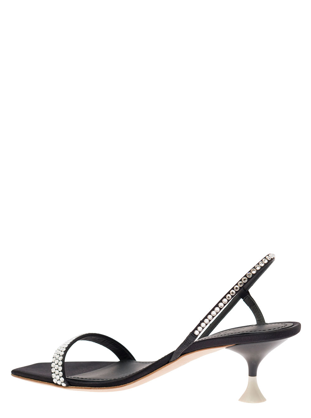 Shop 3juin Eloise Black Sandals With Rhinestone Embellishment And Spool Heel In Viscose Blend Woman