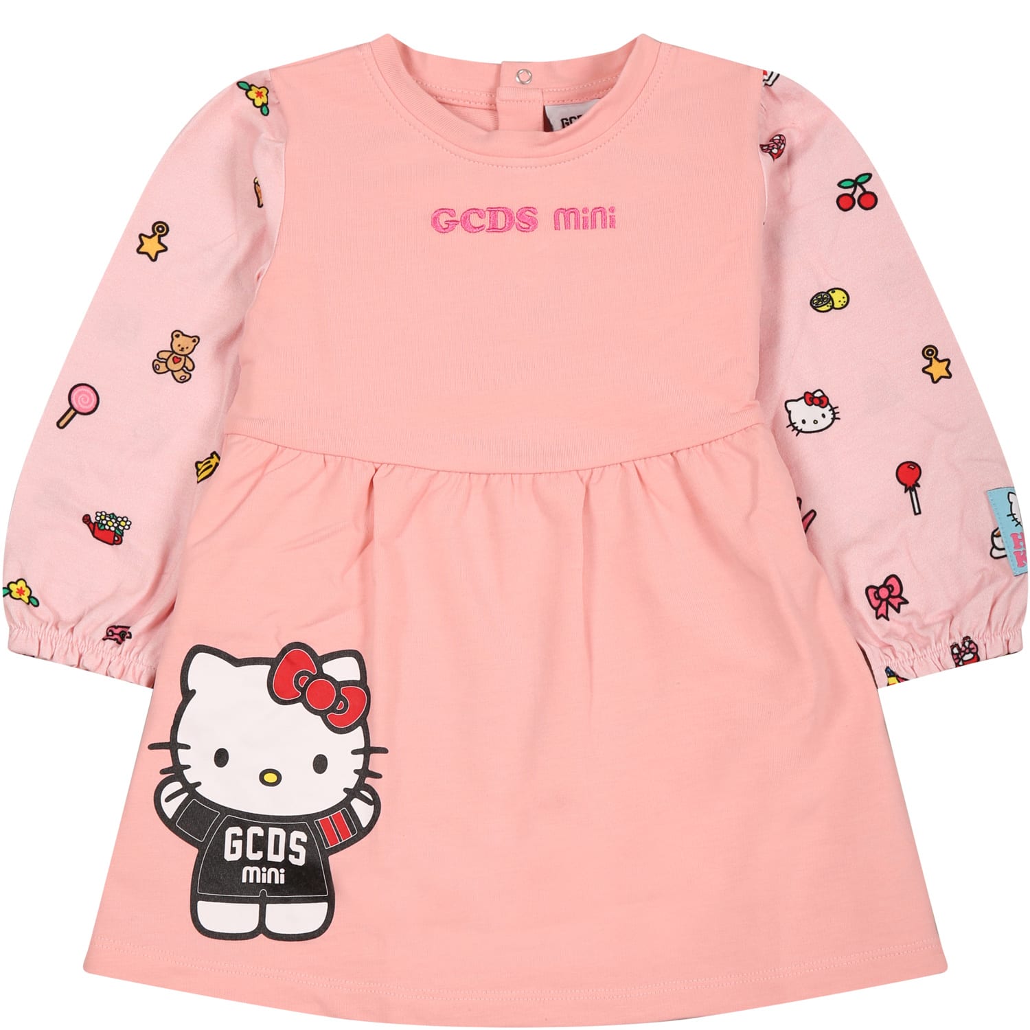 Gcds Mini Pink Dress For Baby Girl With Print And Logo