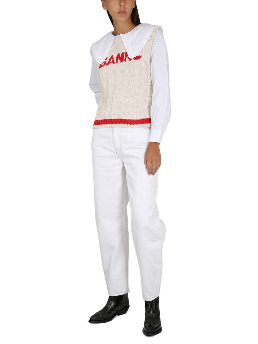Shop Ganni Cotton Poplin Shirt In White