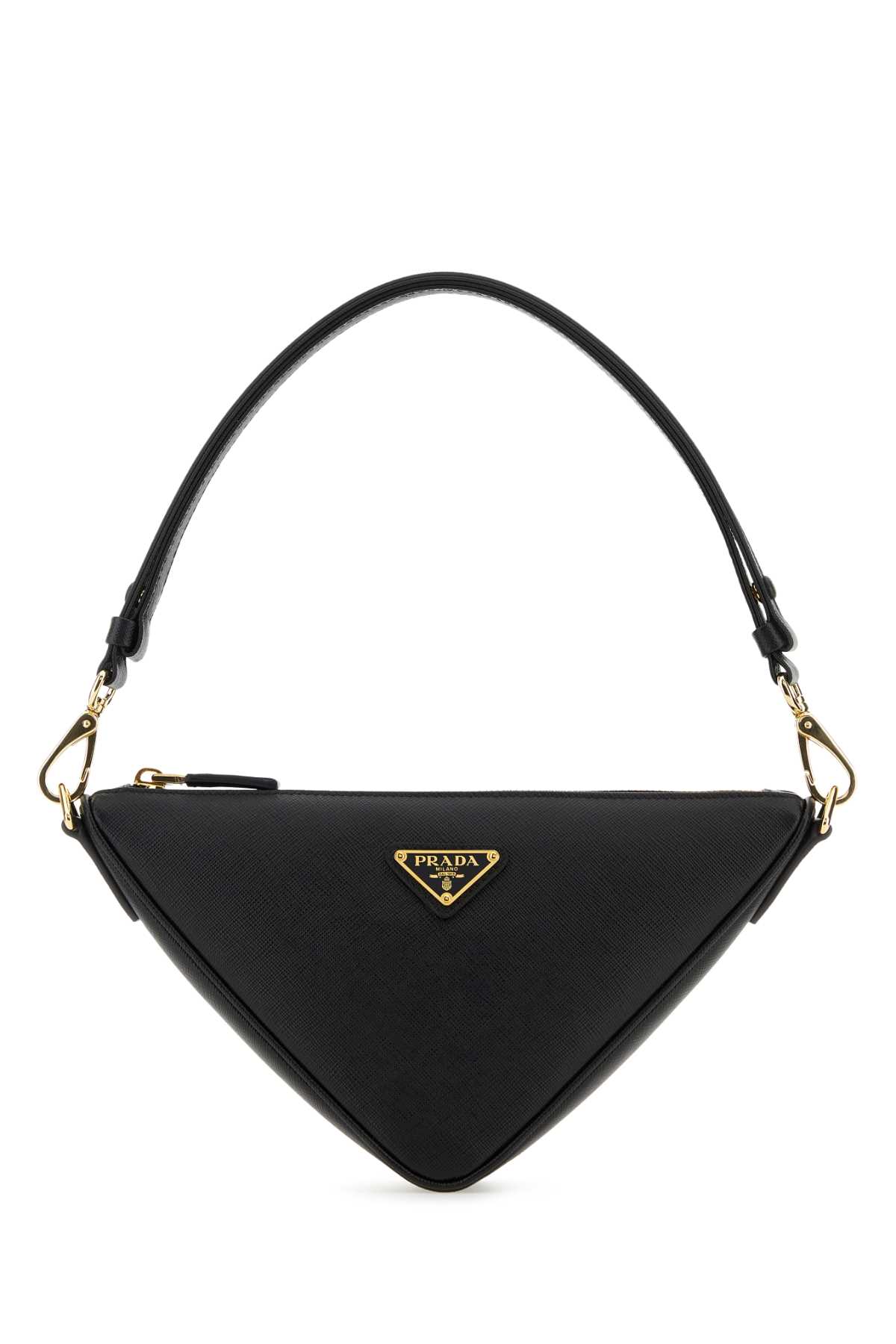 Shop Prada Black Leather  Triangle Shoulder Bag In Nero