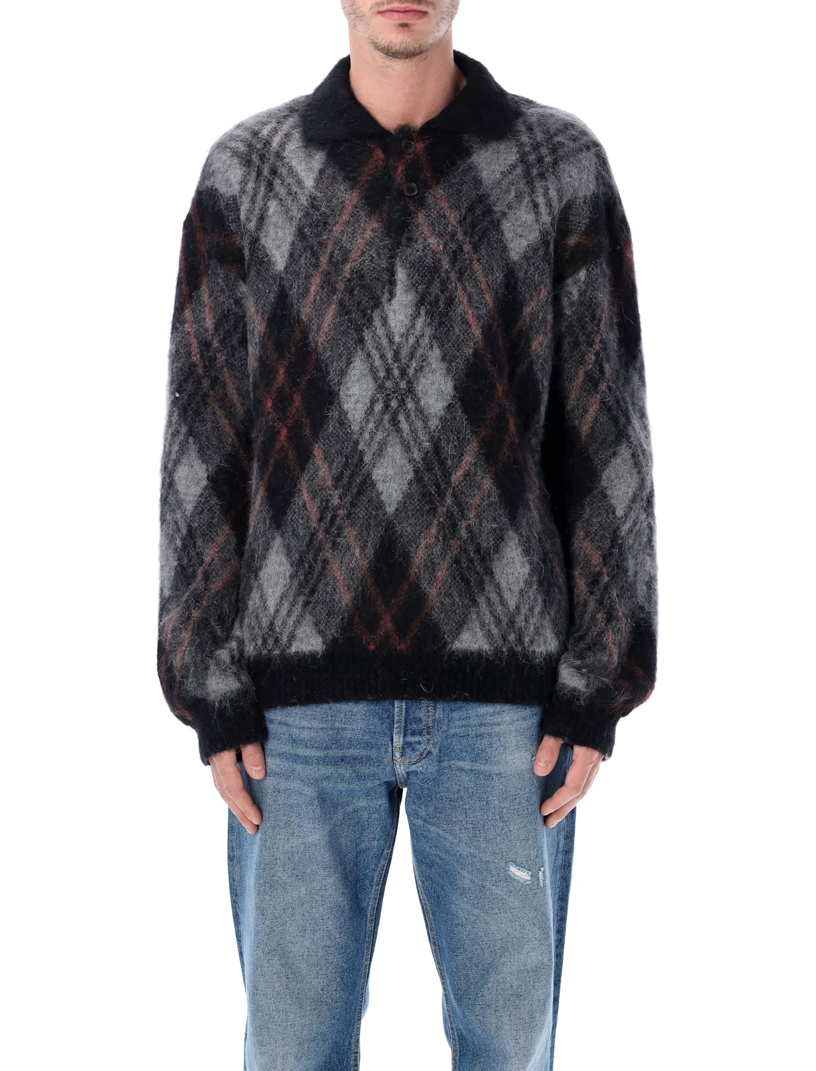 Rold Skov Basic Polo Black Rumble In Alpaca And Mohair Blend In Gray