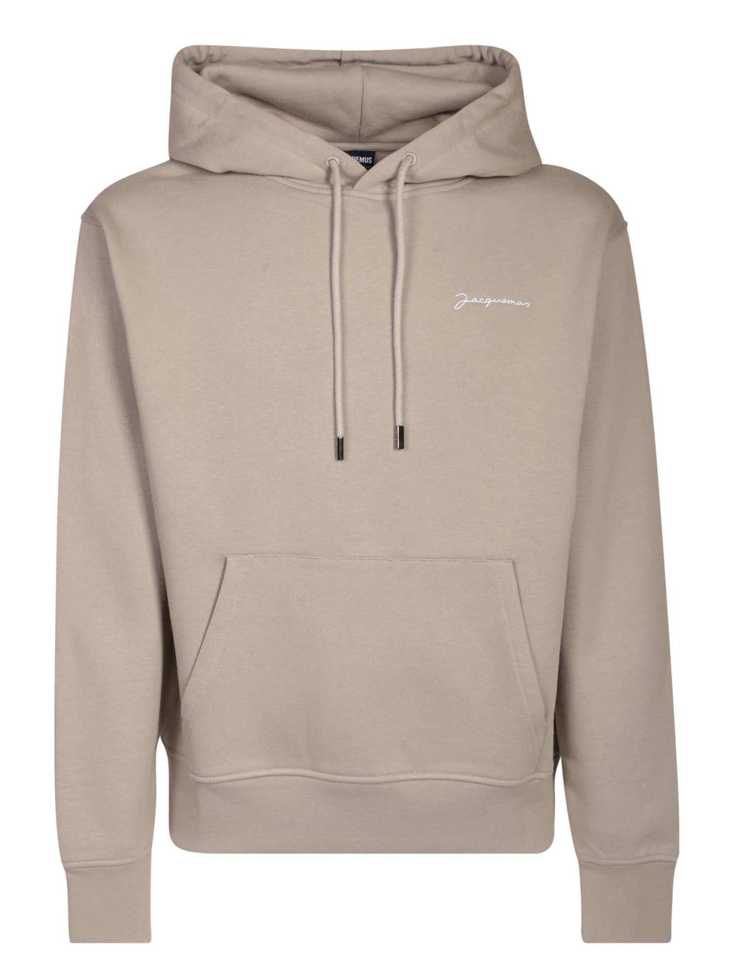 JACQUEMUS BEIGE HOODIE WITH CONTRASTING LOGO PRINT IN COTTON MAN
