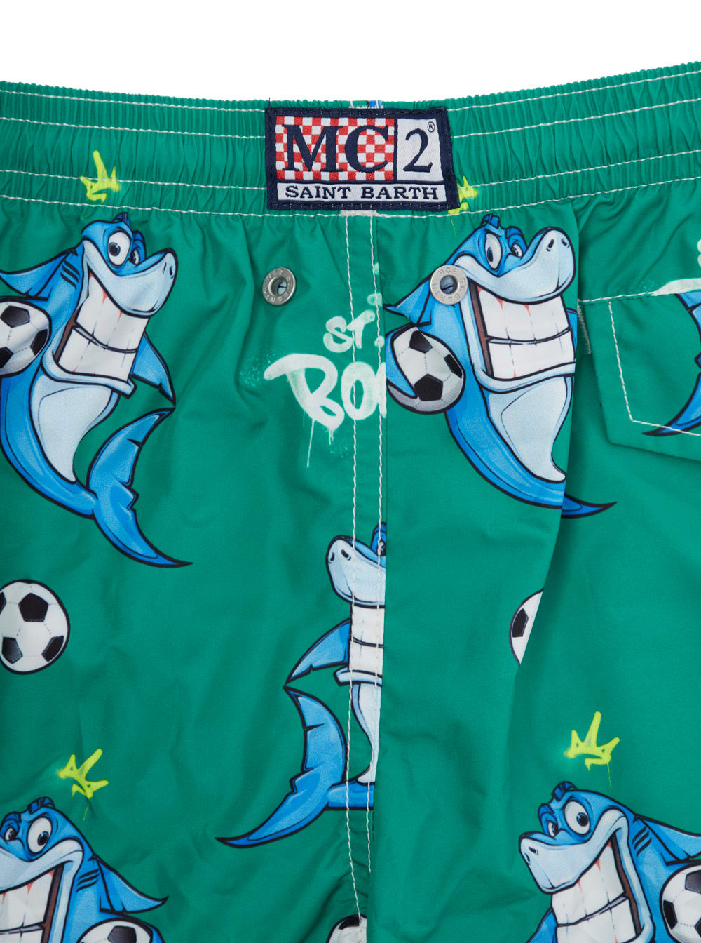 MC2 SAINT BARTH JEAN LIGHTING GREEN SWIM SHORTS WITH ELASTIC DRAWSTRING WAIST AND ALL-OVER PRINT IN TECH FABRIC BOY 