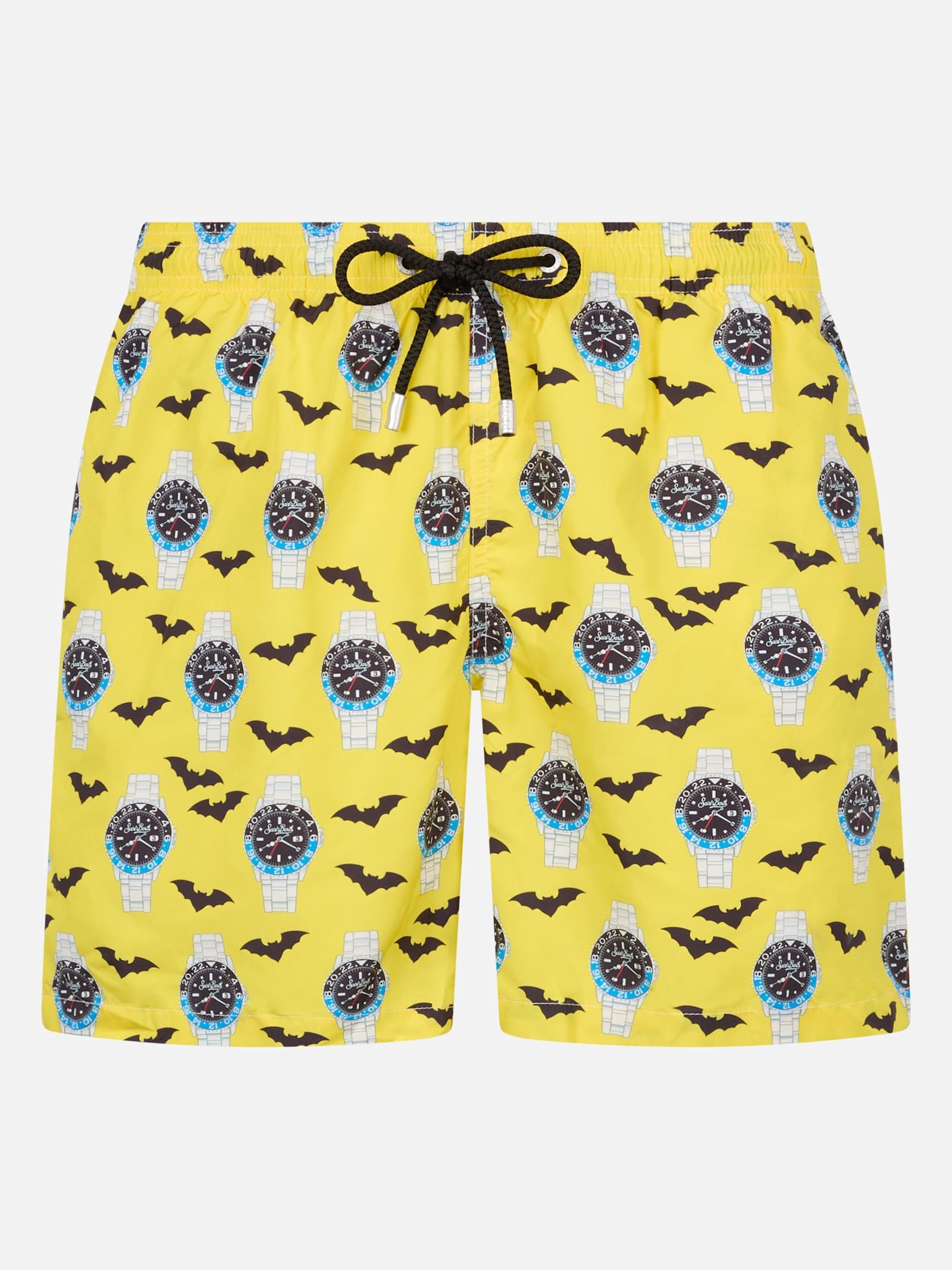 Man Lightweight Fabric Swim-shorts Lighting With Watches Print