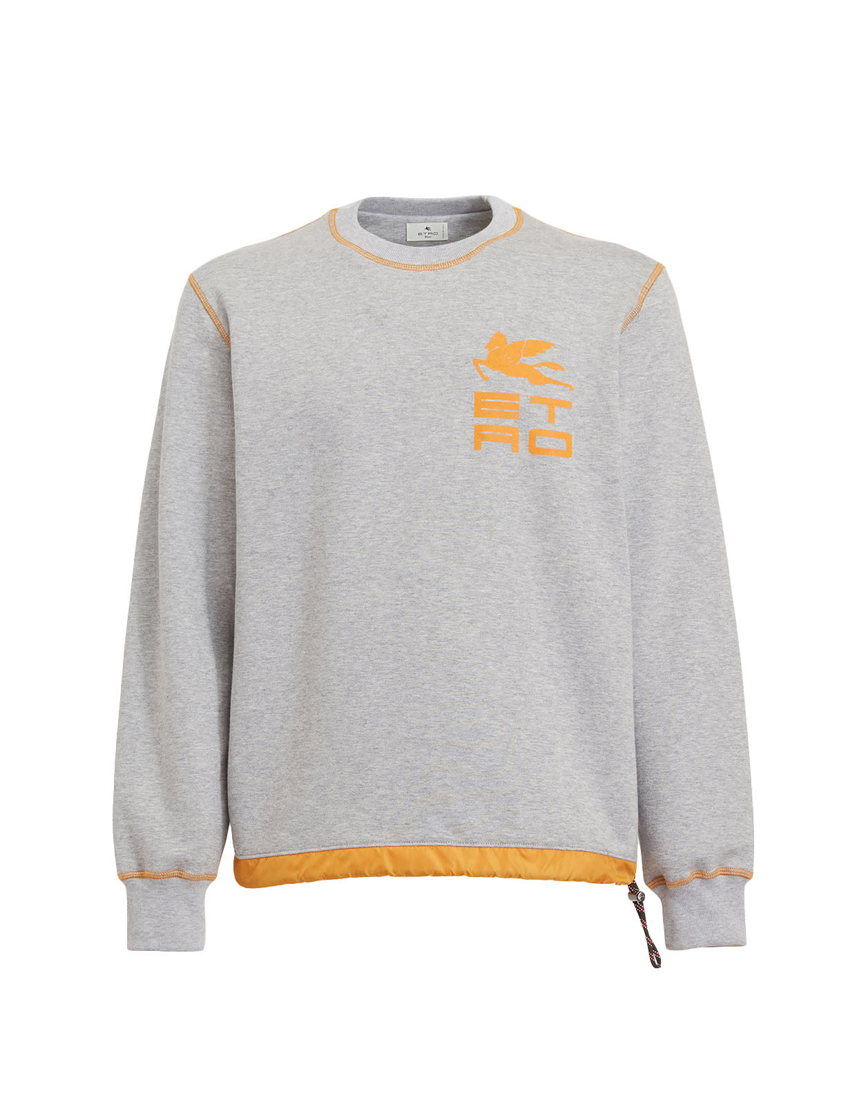 Man Grey And Orange Crew-neck Sweatshirt With Etro Cube Logo