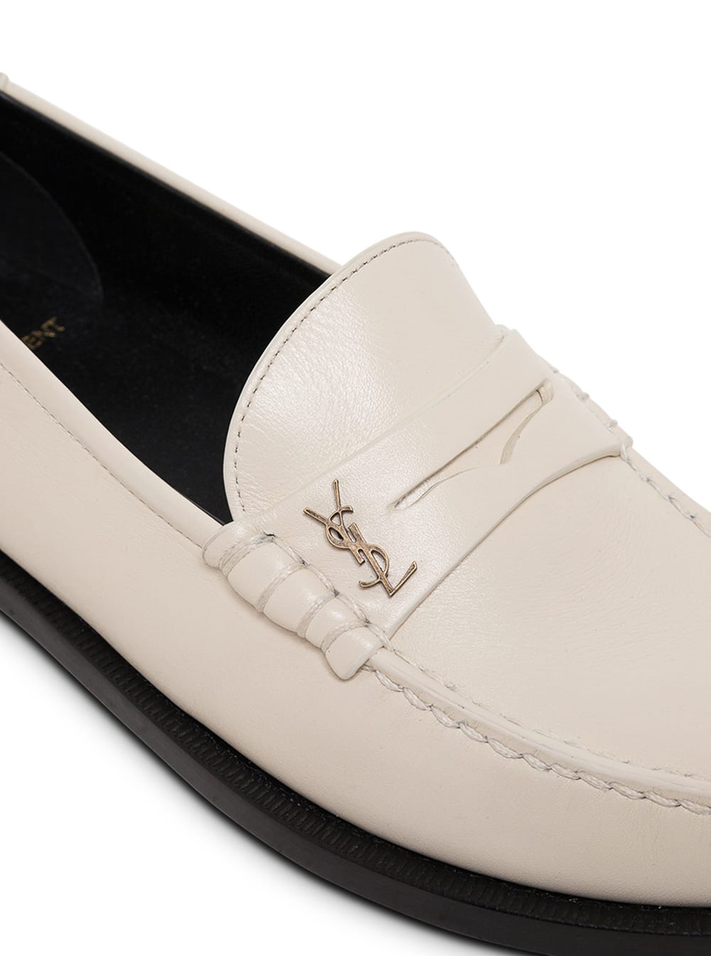 Shop Saint Laurent White Loafers In Leather Woman