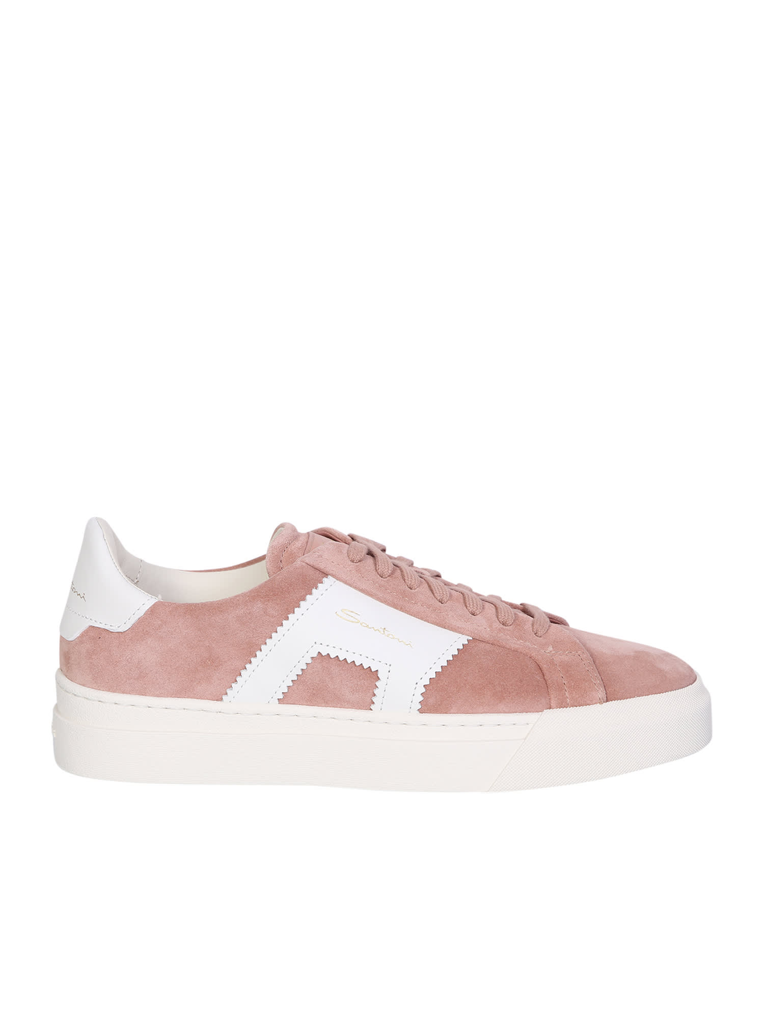 SANTONI PINK AND WHITE DOUBLE BUCKLE SNEAKERS