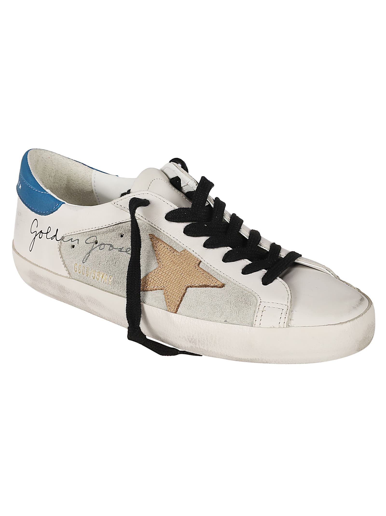 Shop Golden Goose Super-star Double Quarter Sneakers In White/ice/beige/blue