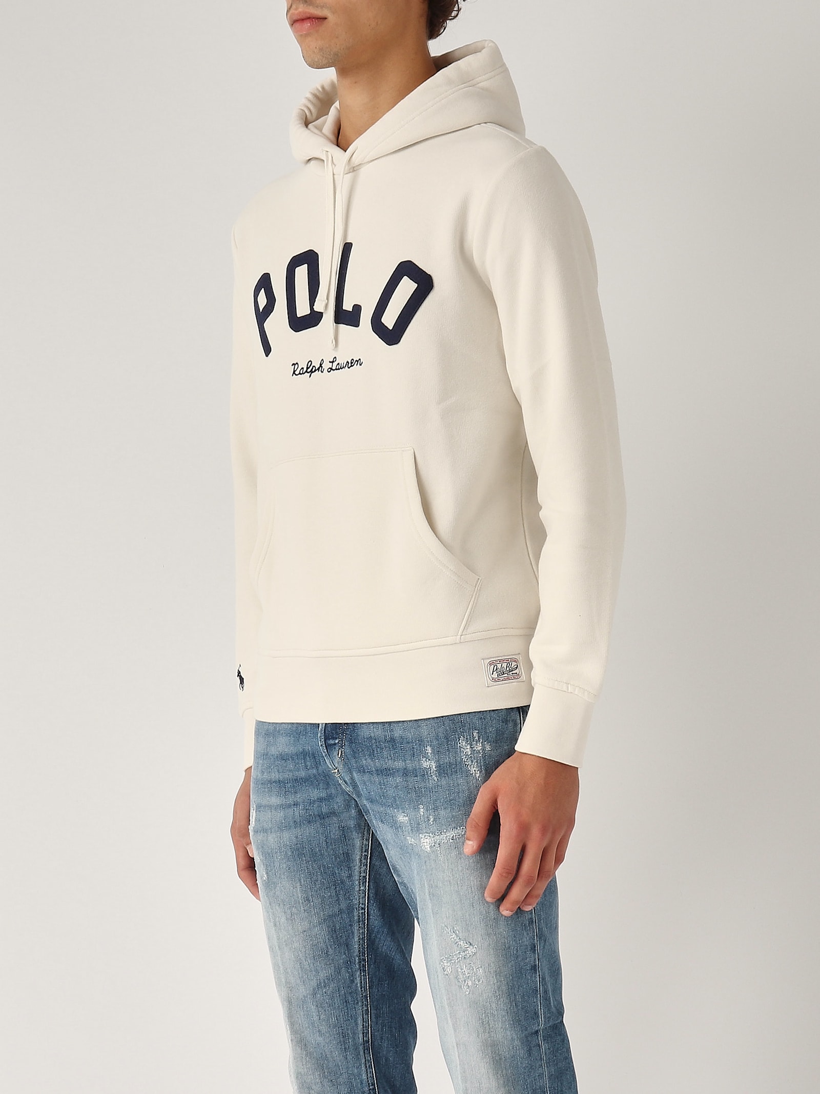 Shop Polo Ralph Lauren Felpa Con Cappuccio Rl Logo Sweatshirt In Panna