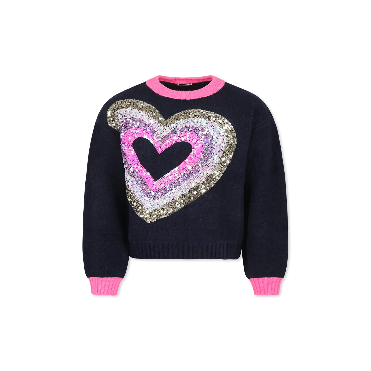 Billieblush Blue Sweater For Girl With Hearts In Blue