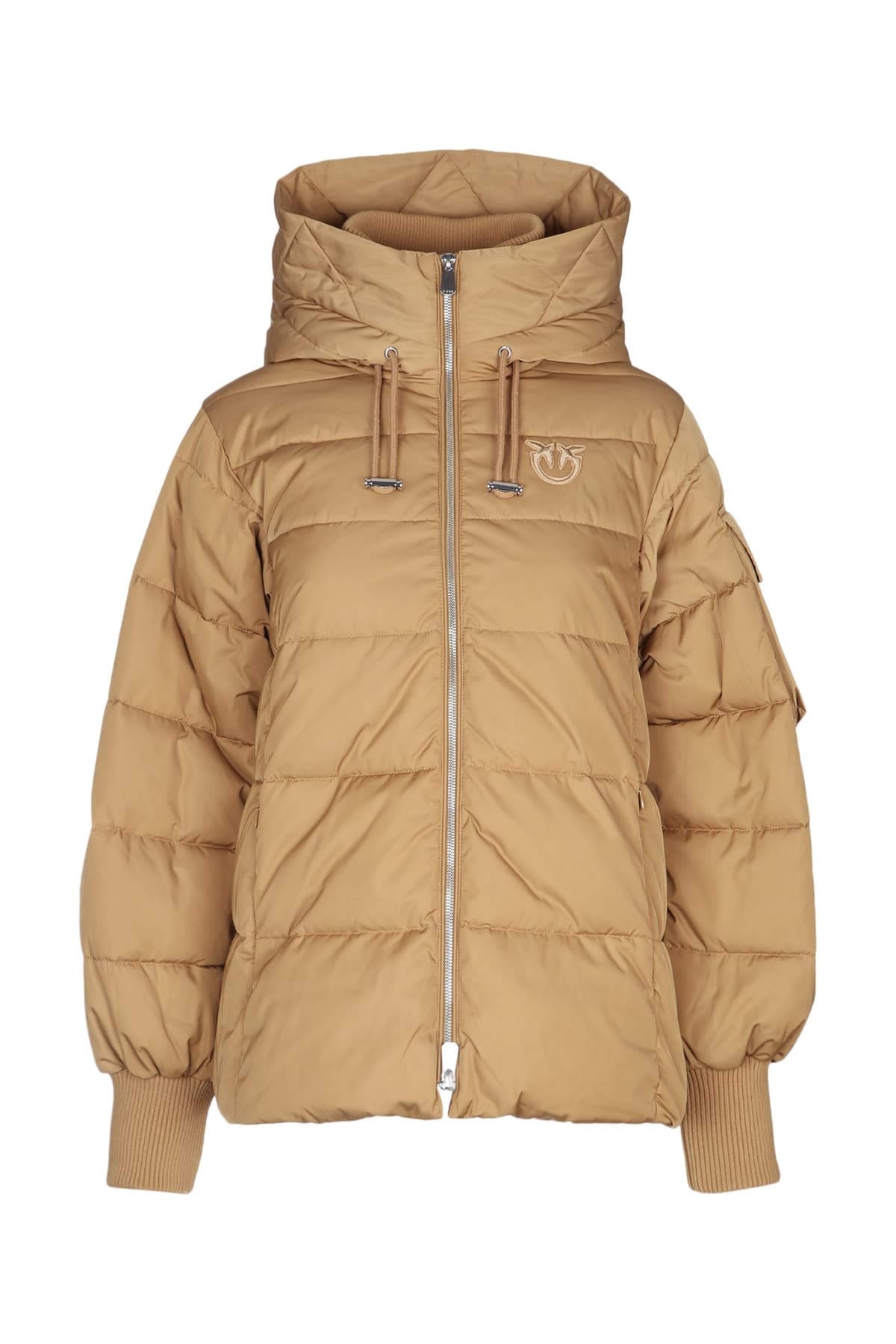 Pinko Quilted Hooded Jacket Long Sleeves In Brown
