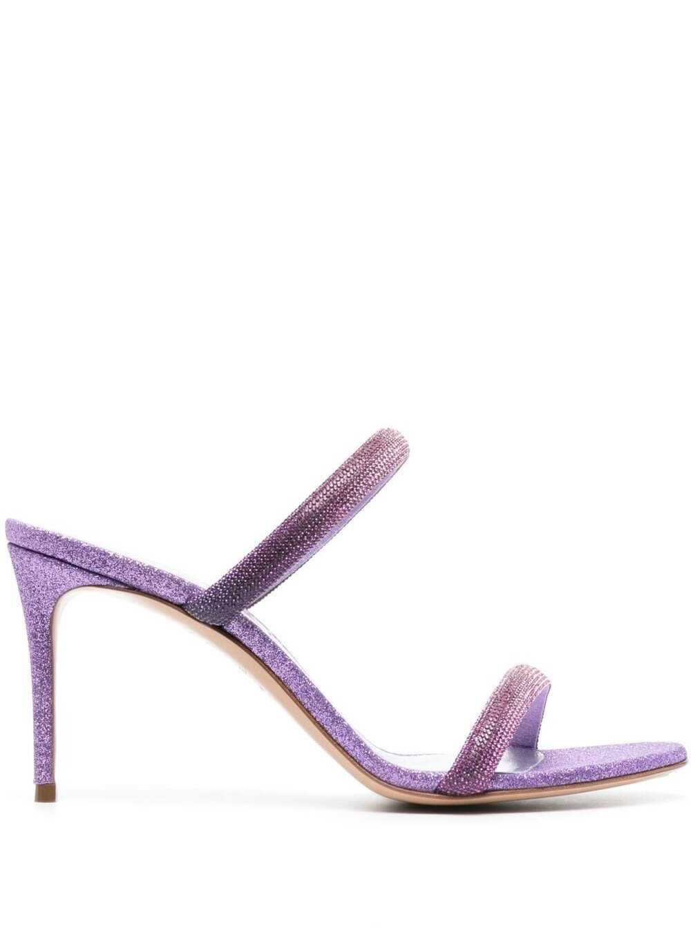 CASADEI VIOLET GLITTERED JULIA HOLLIWOOD MULES IN CALF LEATHER WOMAN