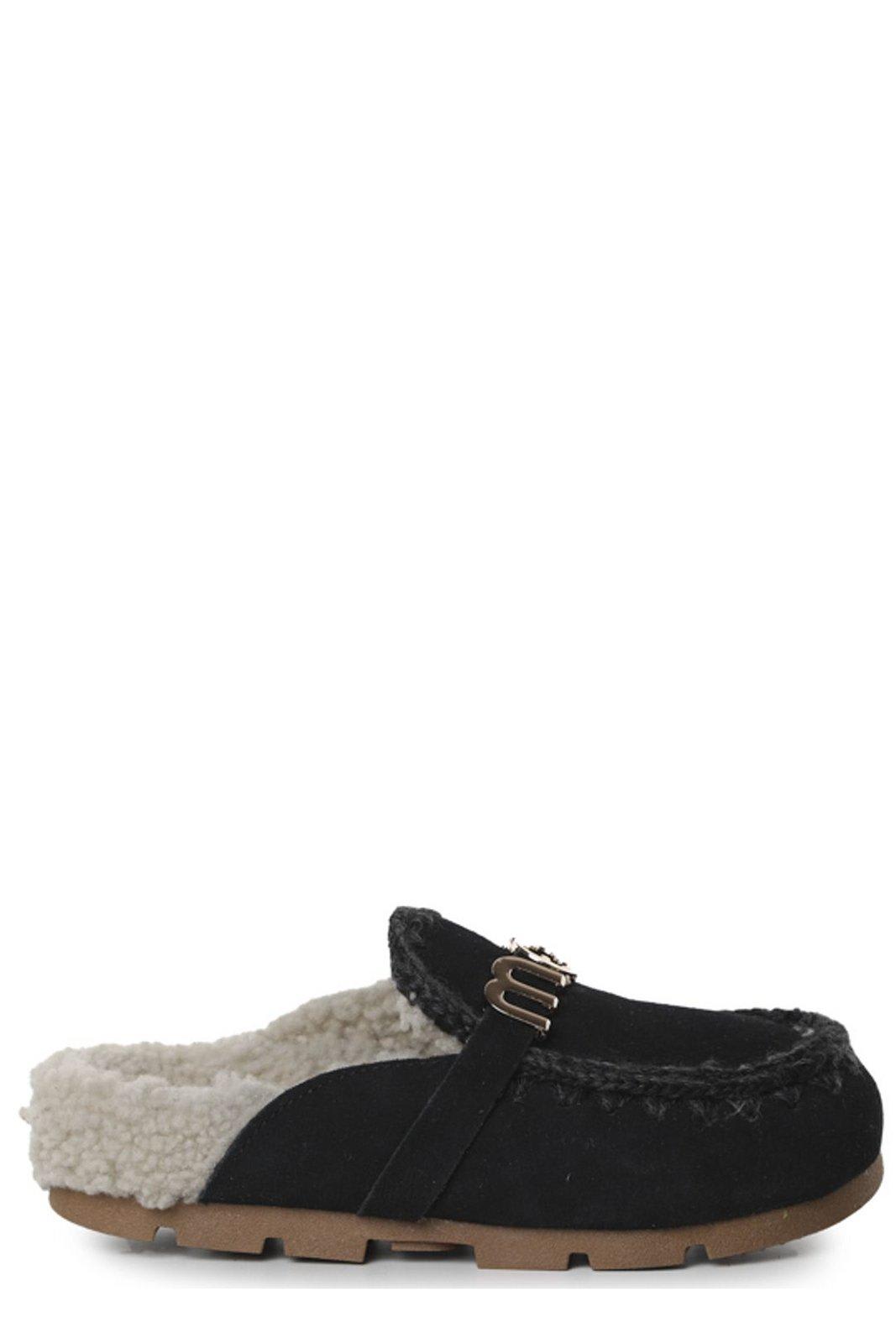 Mou Winter Bio Big Logo Letter Slides In Animal Print