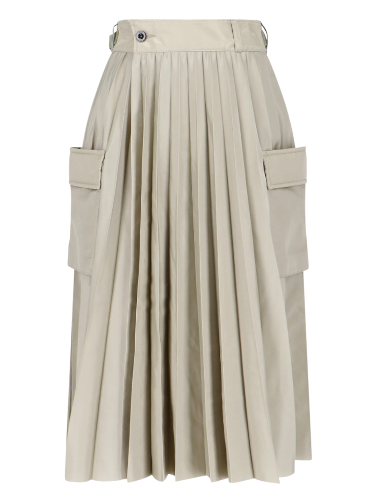Shop Sacai Pleated Midi Skirt In Beige