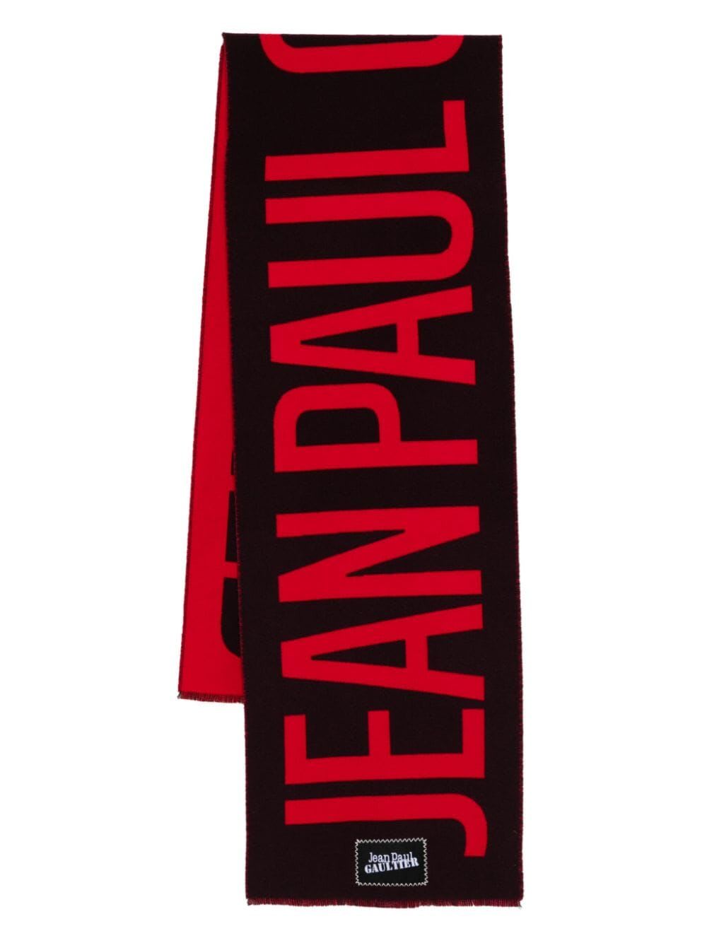 Shop Jean Paul Gaultier Wool Scarf With Logo In Burgundy Red