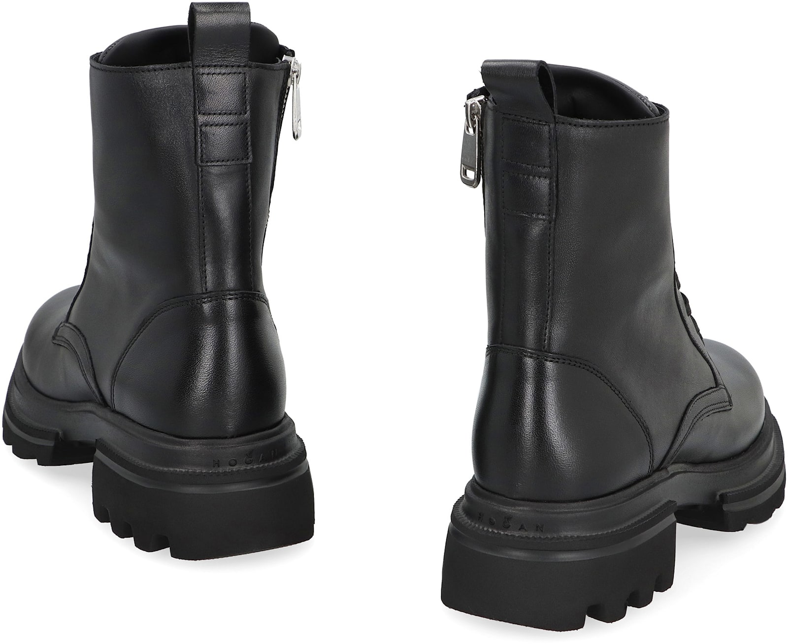 Shop Hogan 10-storey Leather Combat Boots In Black