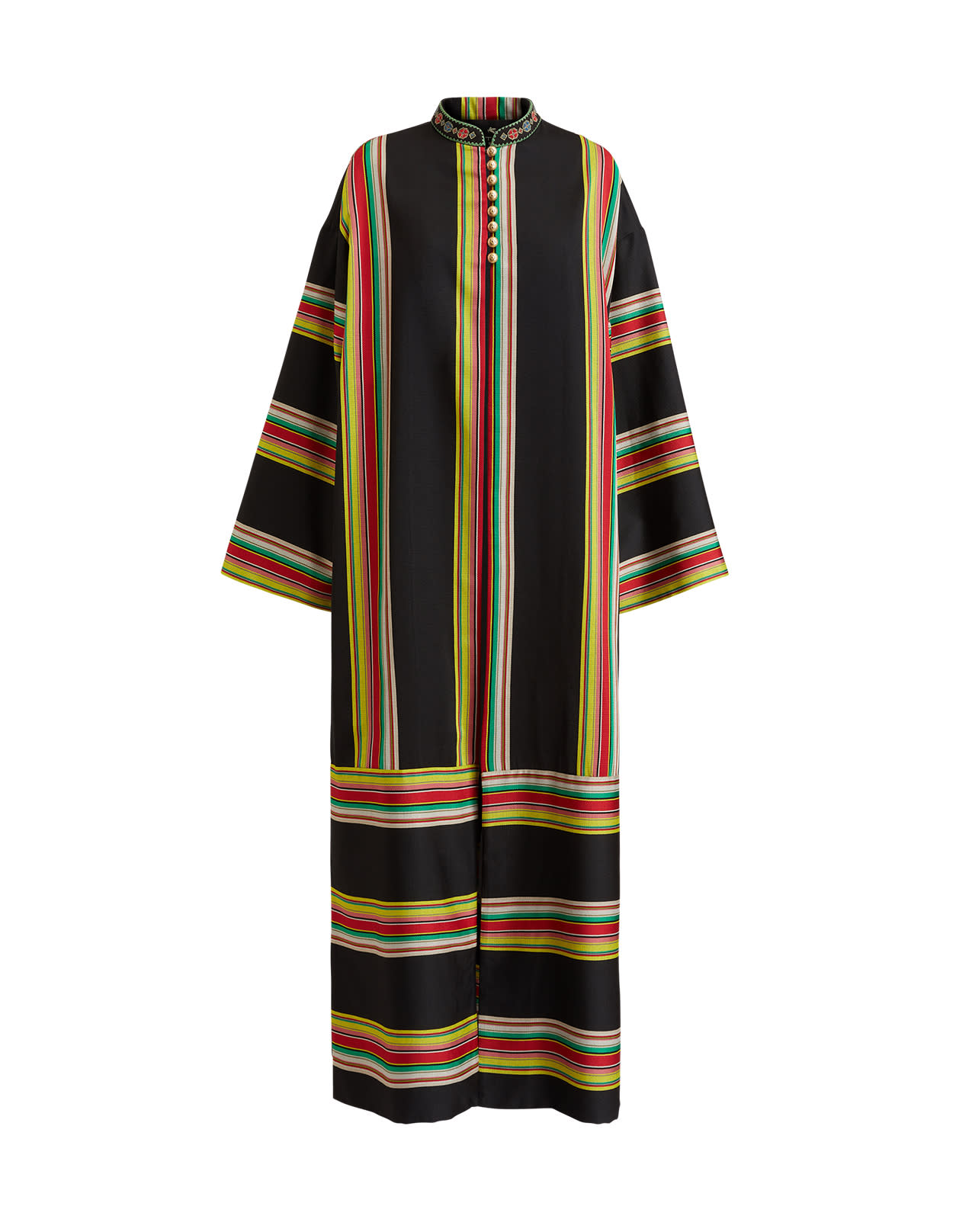 Etro Woman Coat In Black Striped Jacquard Fabric